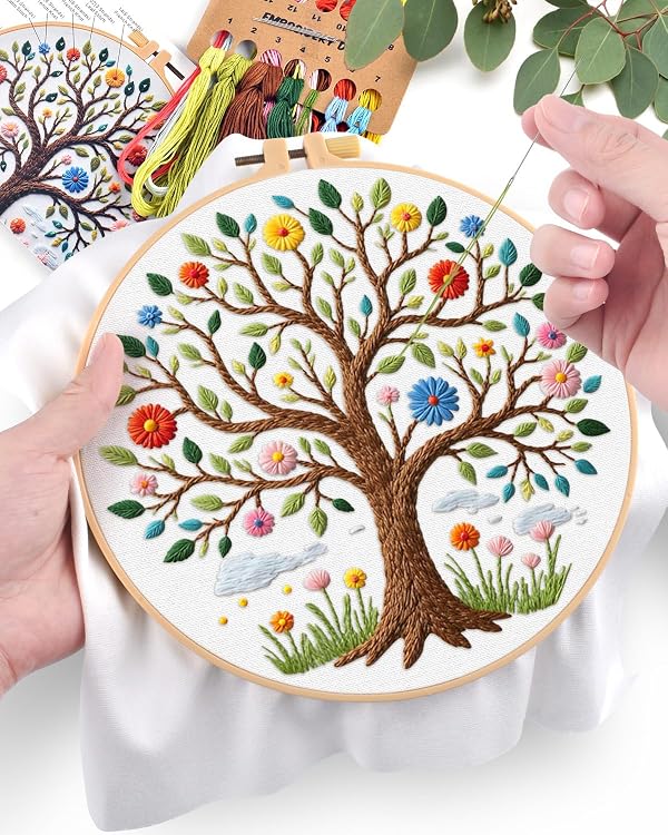 ERKOON Embroidery Kit for Beginners Adult, Cross Stitch Set Include Embroidery Cloth Hoops Threads for Craft Lover Hand Stitch with Embroidery Skill Techniques (Tree) by ERKOON - Used condition - Image 4