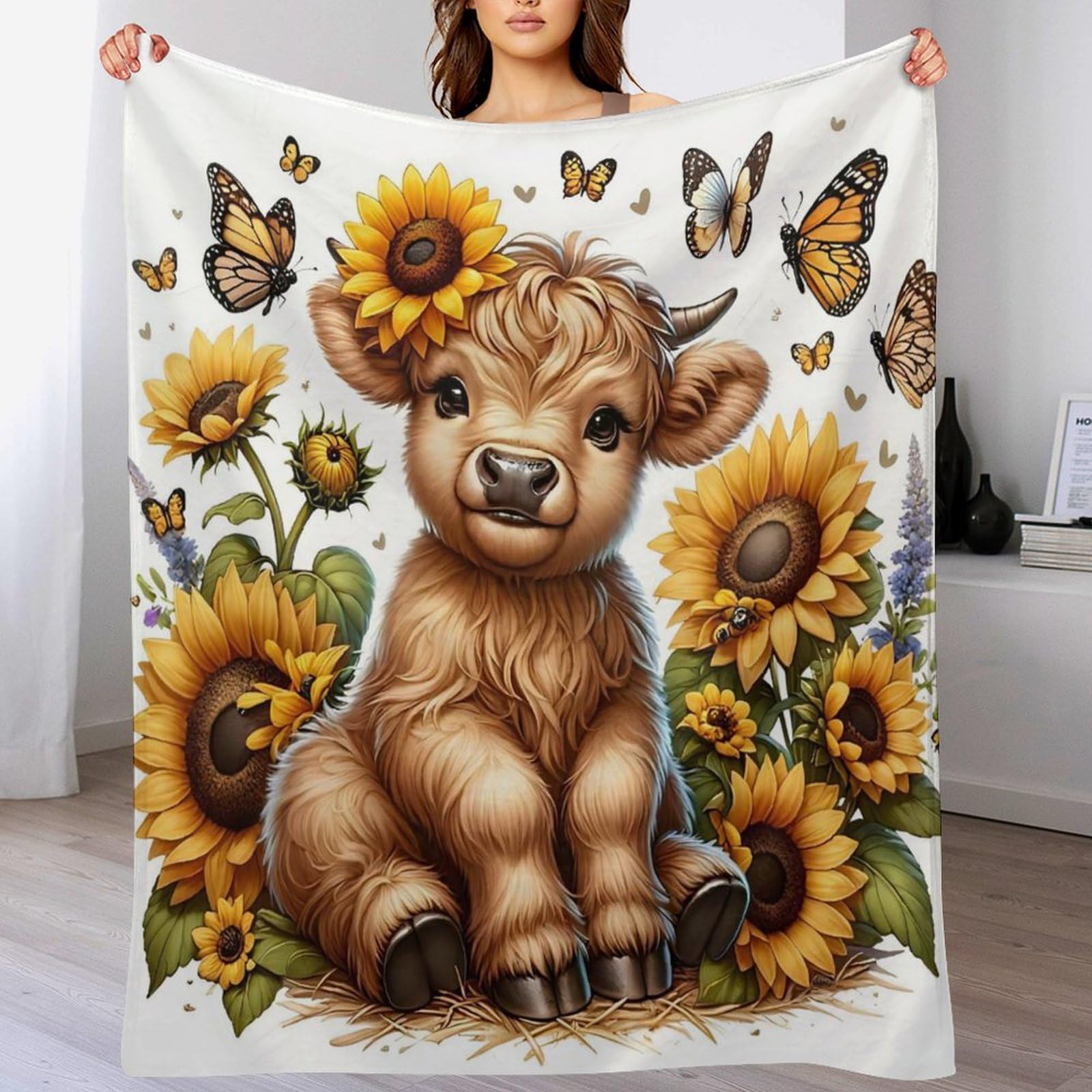 Couverture en flanelle vache mignonne pour cocooner sur le canapé 140x180cm