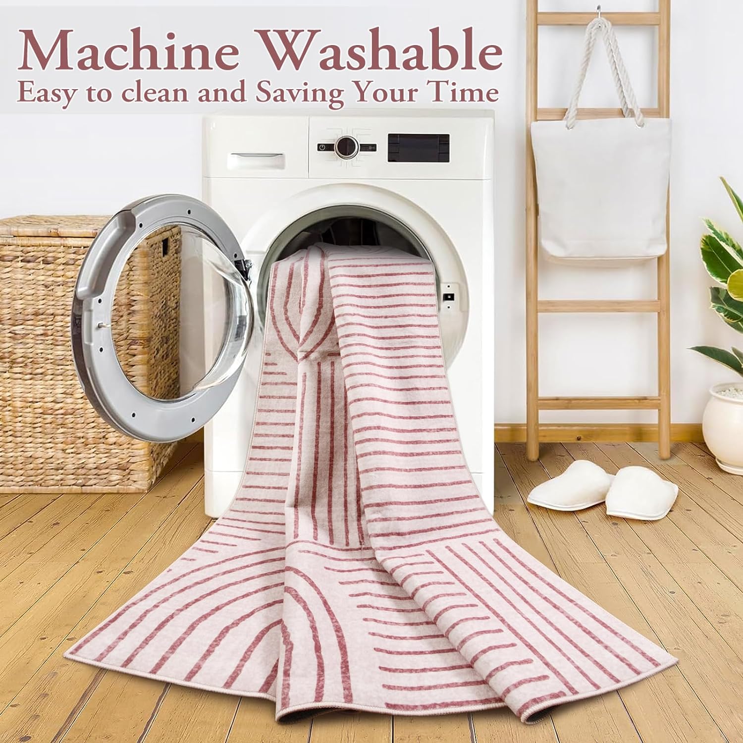 Lahome Abstract Washable Rugs 5x7, Soft Pink Rugs for Living Room Bedroom Girls, Ultra-Thin Non-Shedding Modern Throw Large Carpet for Dining Room Office Darrell(5'x7',Pink)