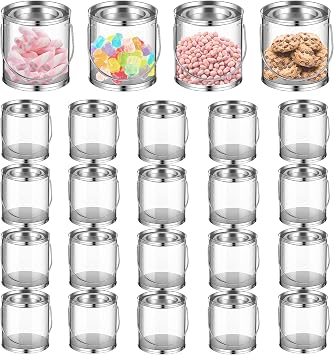 Clear Paint Cans with Metal Lids 24 PCS Mini Empty Buckets | Empty Metal Lids Containers, Party Favors, Candy Storage, Decor DIY Project, Small Storage, 3x3 Inch Clear Paint Cans