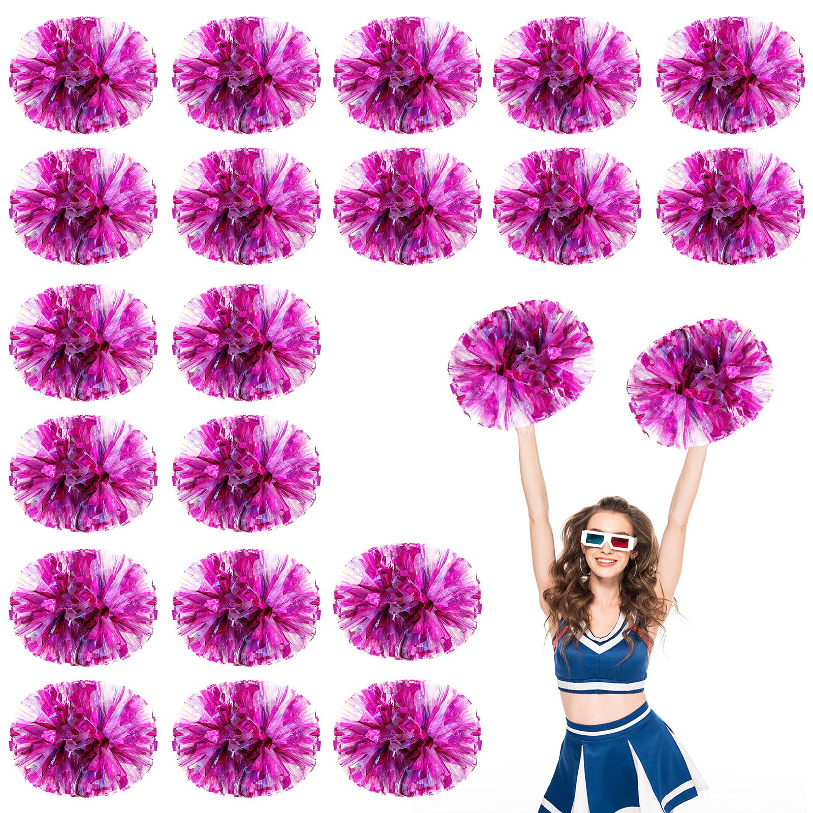 Lot de 20 pompons de 35 cm, pour entraînement sportif, danse, équipe, avec poignée. (Couleur éblouissante + poudre)