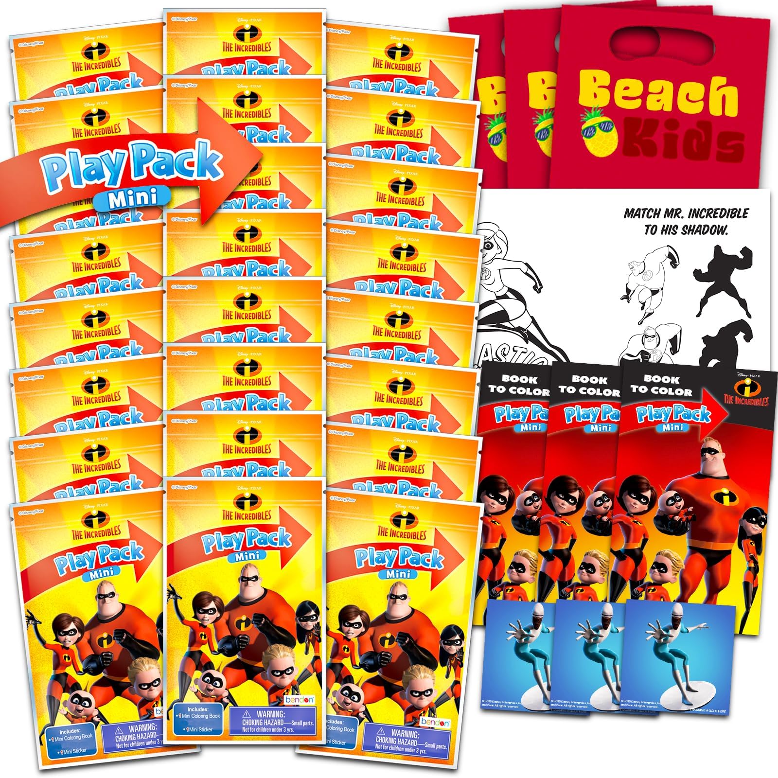Disney The Incredibles - Set di bomboniere per feste di compleanno, confezione con 24 confezioni da gioco Incredibles | Mini libri da colorare, adesivi per sacchetti regalo (Pixar Incredibles Party