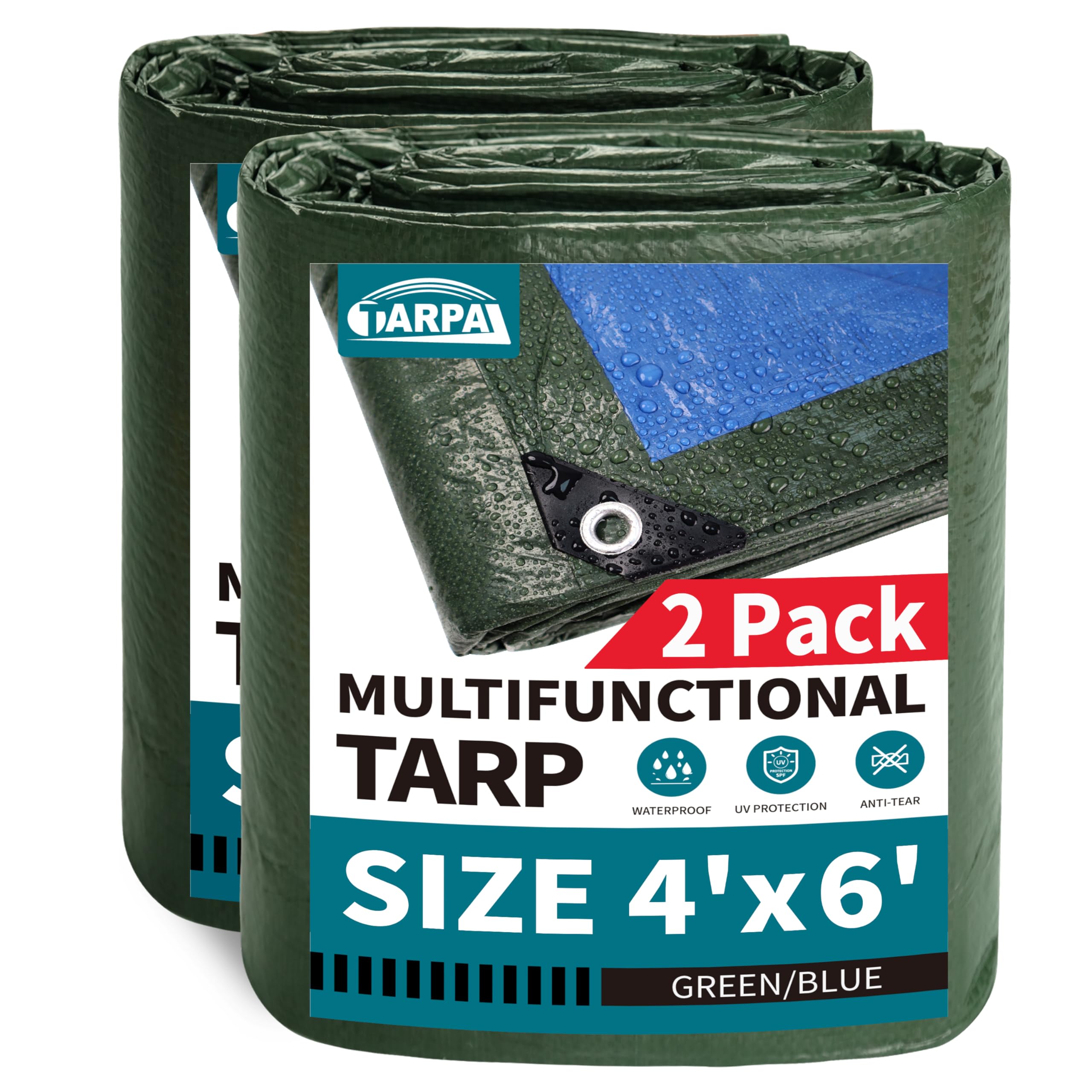 TARPAL 4x6 Feet Green Tarp Waterproof (2 Pack) Small tarps