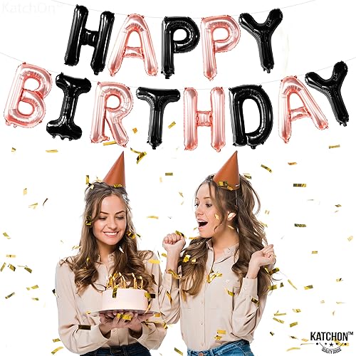Miniatura 5 de KatchOn, Globos de feliz cumpleaños, 16 pulgadas, pancarta de cumpleaños de oro rosa y negro, globos negros y oro rosa, decoraciones de fiesta