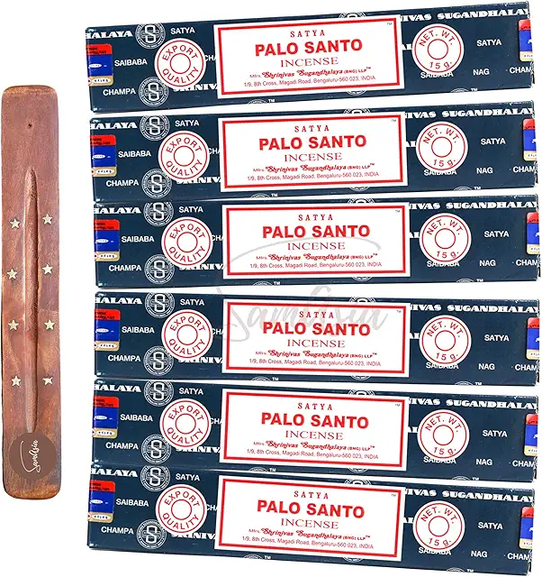 Satya Nag Champa Palo Santo Incense Sticks 6-Pack with Holder