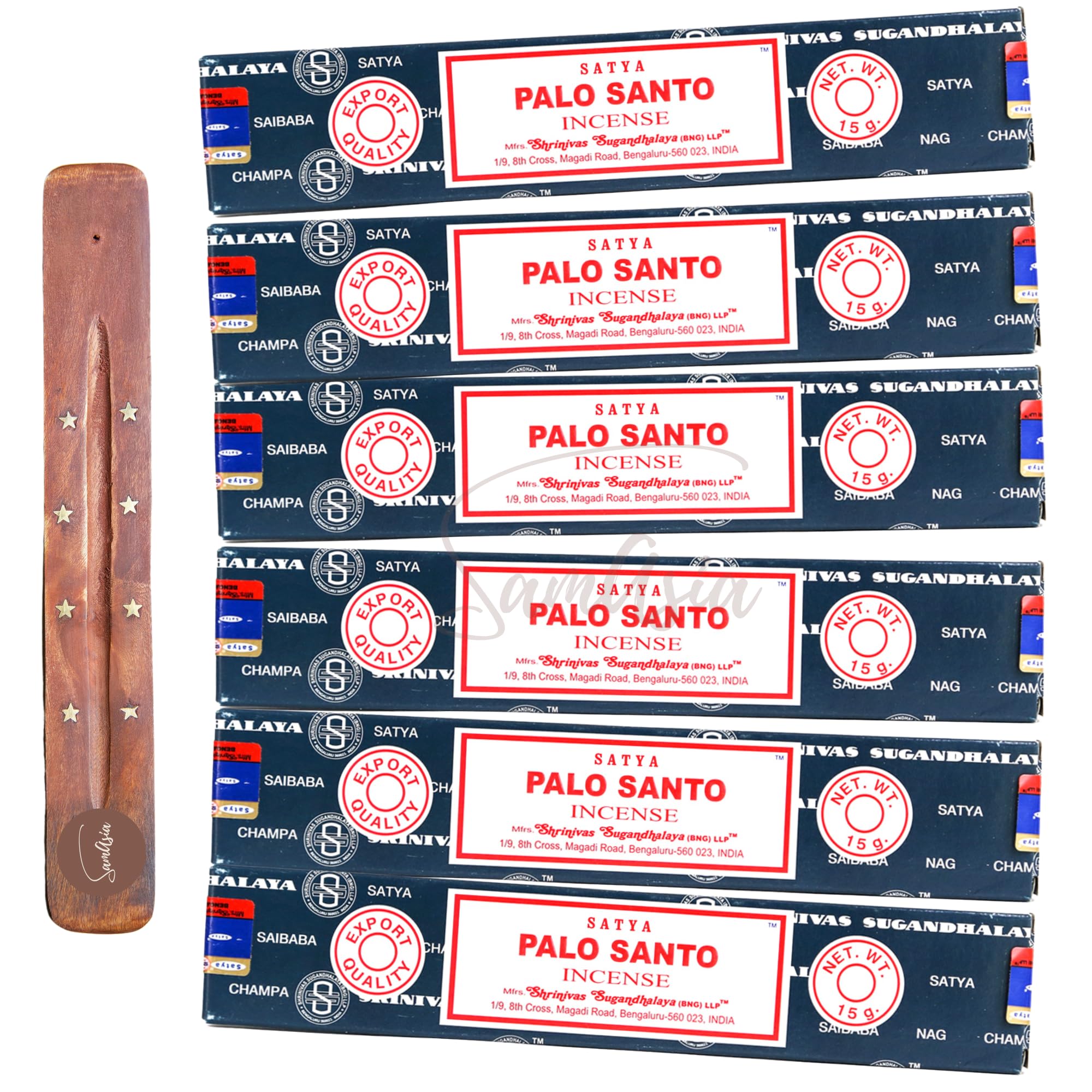 Samasia Satya Nag Champa Palo Santo Incense Sticks | X6 Pack | With Incense Sticks Holder | Used For Aromatherapy, Spa, Yoga, Weddings, Meditation, Healing, Positivity And Relaxation