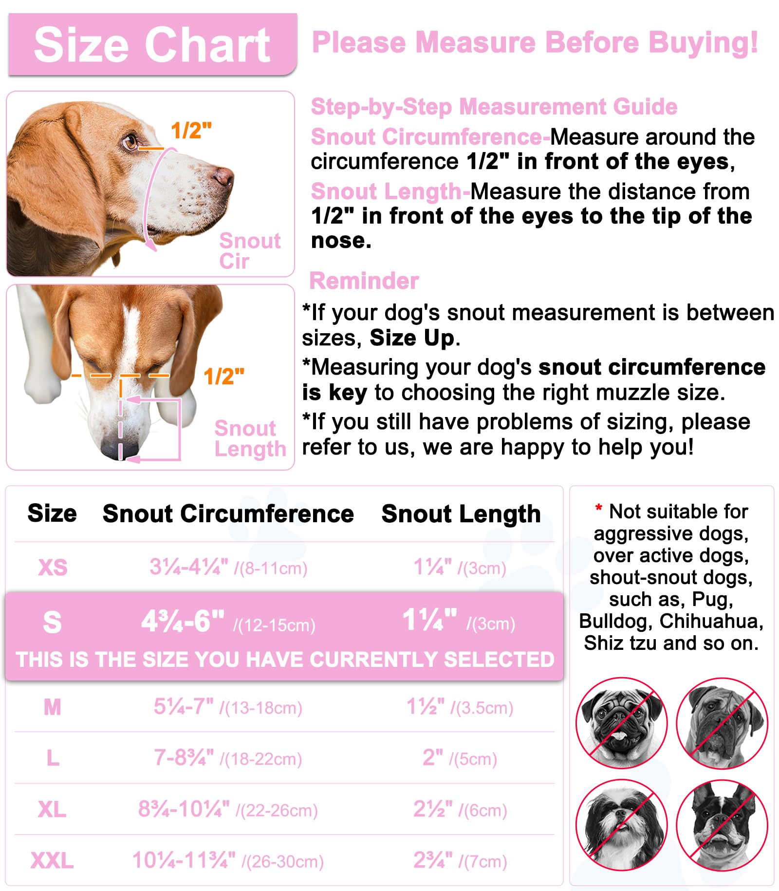 LUCKYPAW Bozal para perro, bozal de malla para perros pequeños y medianos, cubierta bucal suave para evitar mordeduras, protector bucal ajustable y transpirable para cachorros (rosa, S)