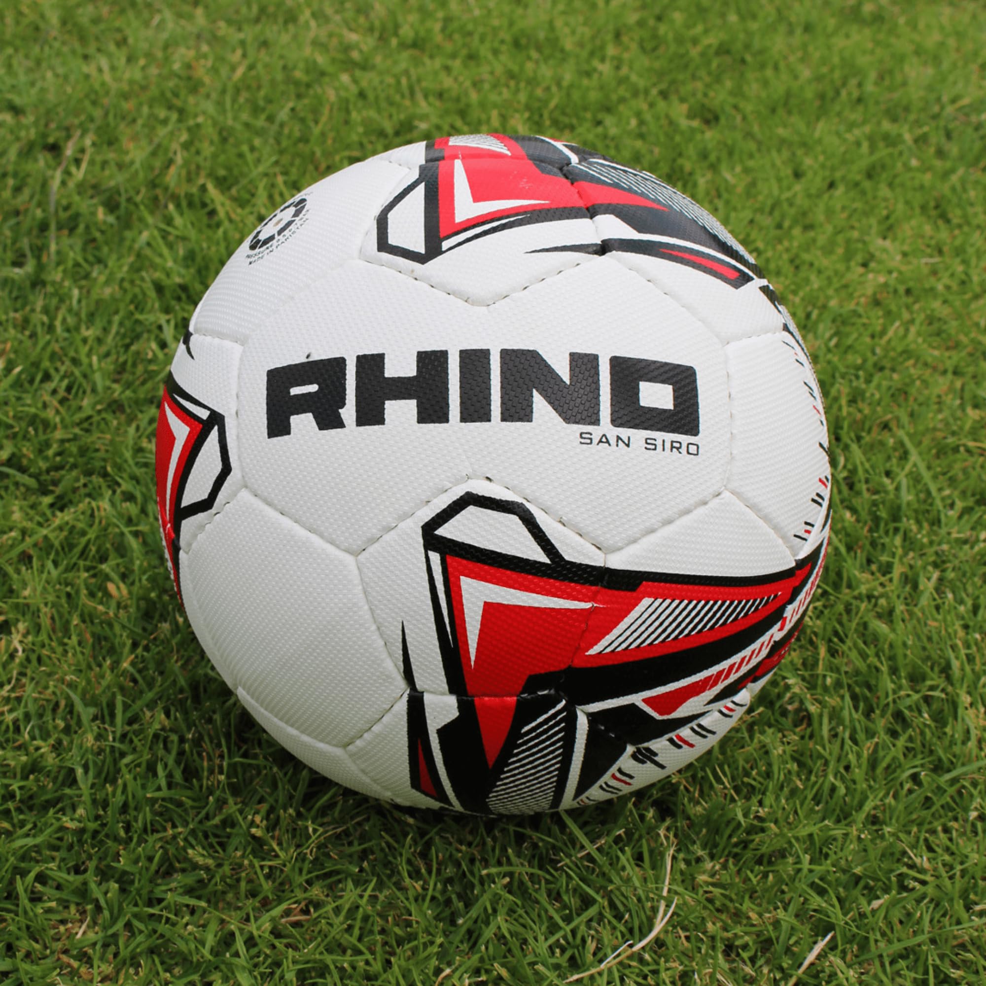 Rhino San Siro - Pallone da calcio, colore: bianco/rosso/nero, misura 3