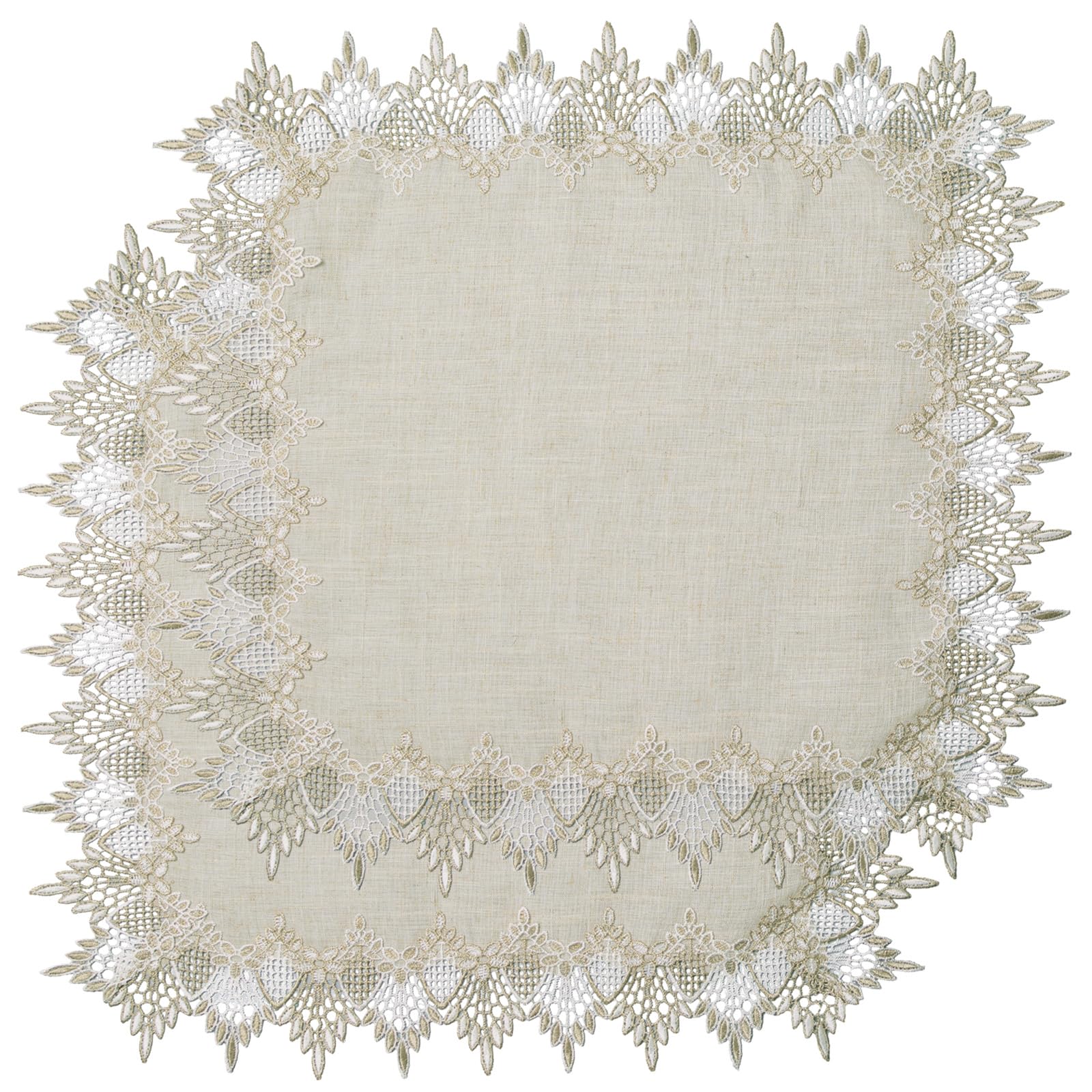 URROMA 2Pcs Polyester Square Doily, 24 * 24in Beige Table Cover with Lace Trim, Coffee Table Topper Table Decor Tablecloth for Dining Room Kitchen(60 * 60cm) โ image 1