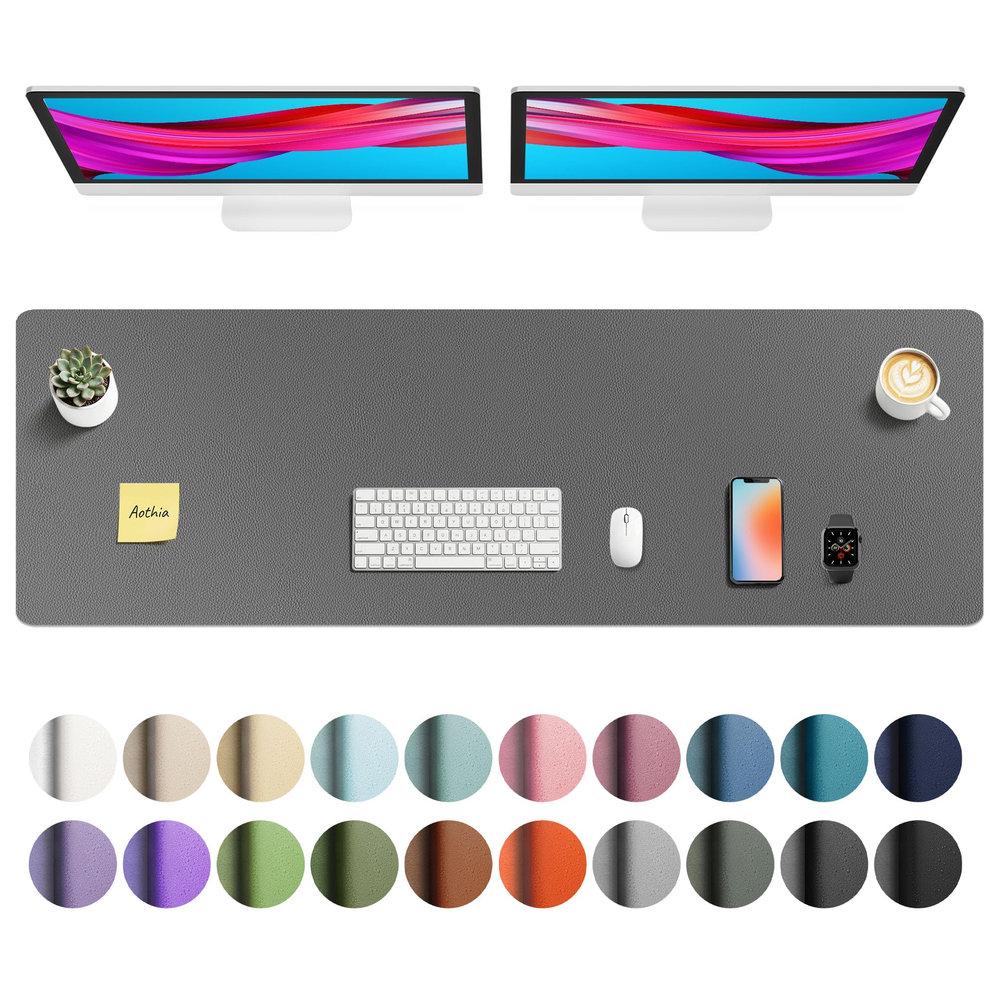 Aothia Grey Faux Leather Desk Mat XL (55" x 17") | Protects Your Desk with Style - main product image