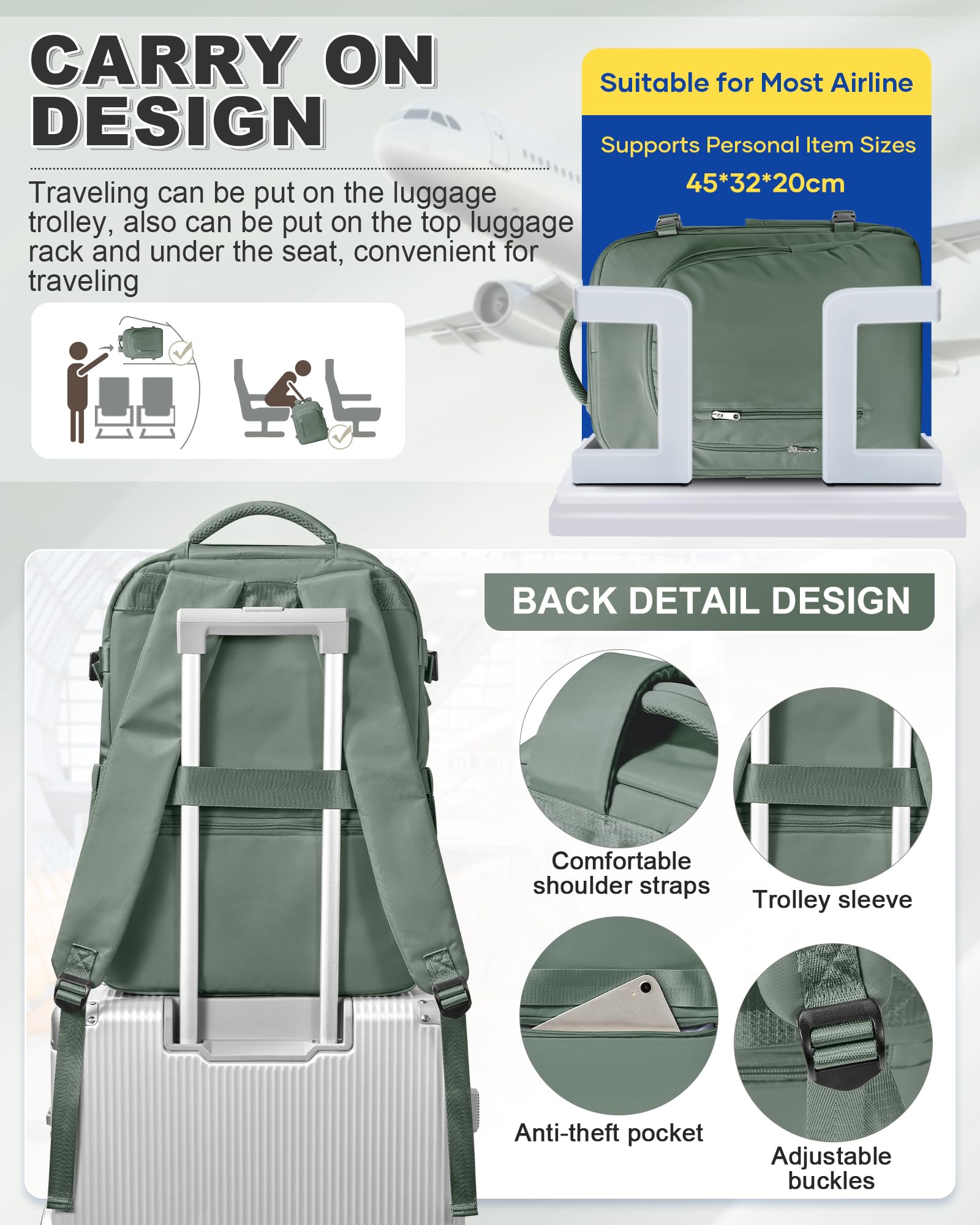 SZLX Zaino Ryanair 40x20x25 Donna Zaino da Viaggio 40x30x20 Sottovuoto con pompa Bagaglio a Mano Sottovuoto Uomo Borse da Cabina 45x36x20 Easyjet con scomparto per scarpe per Laptop da 14 Pollici