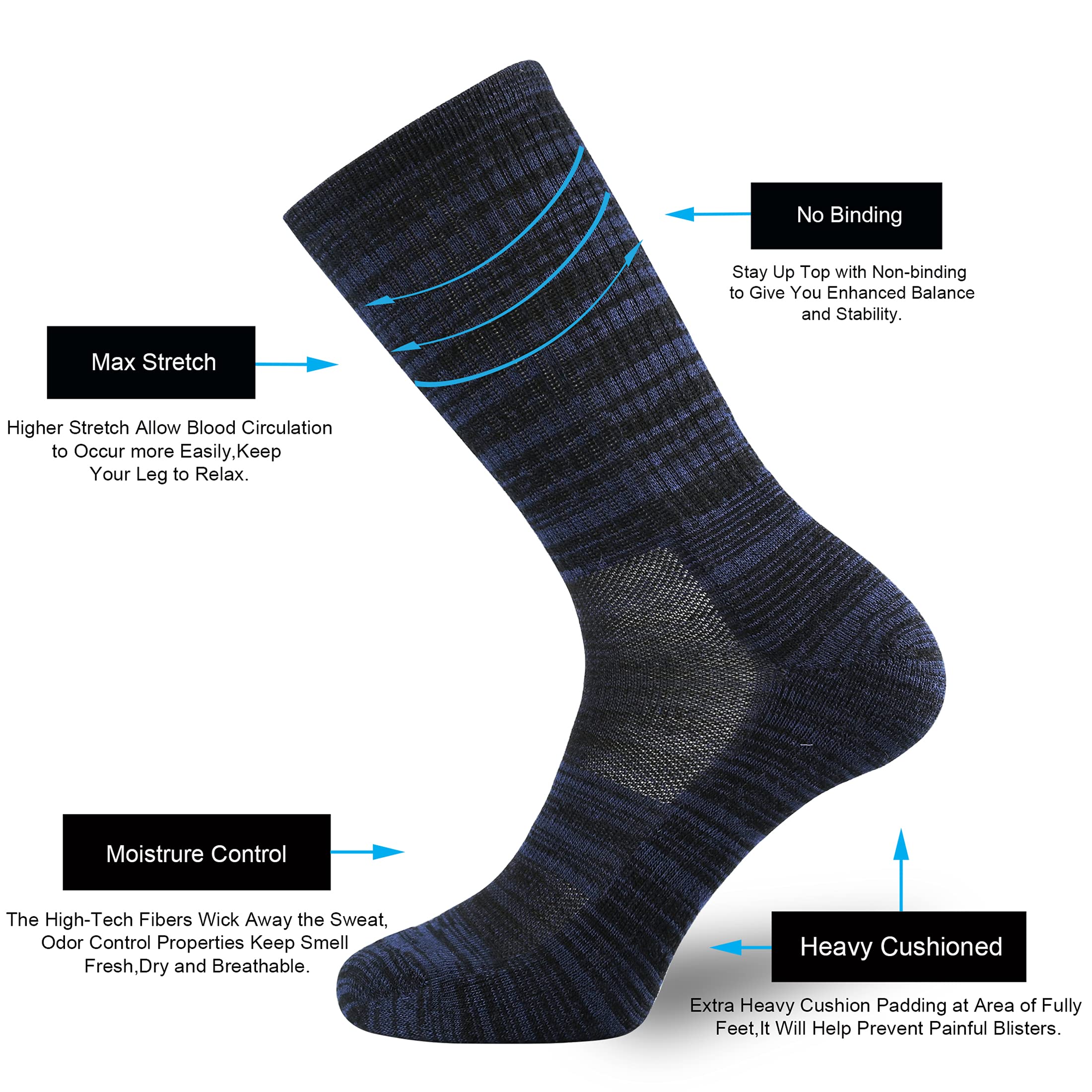 Ortis Mens Merino Wool Cushion Crew Socks