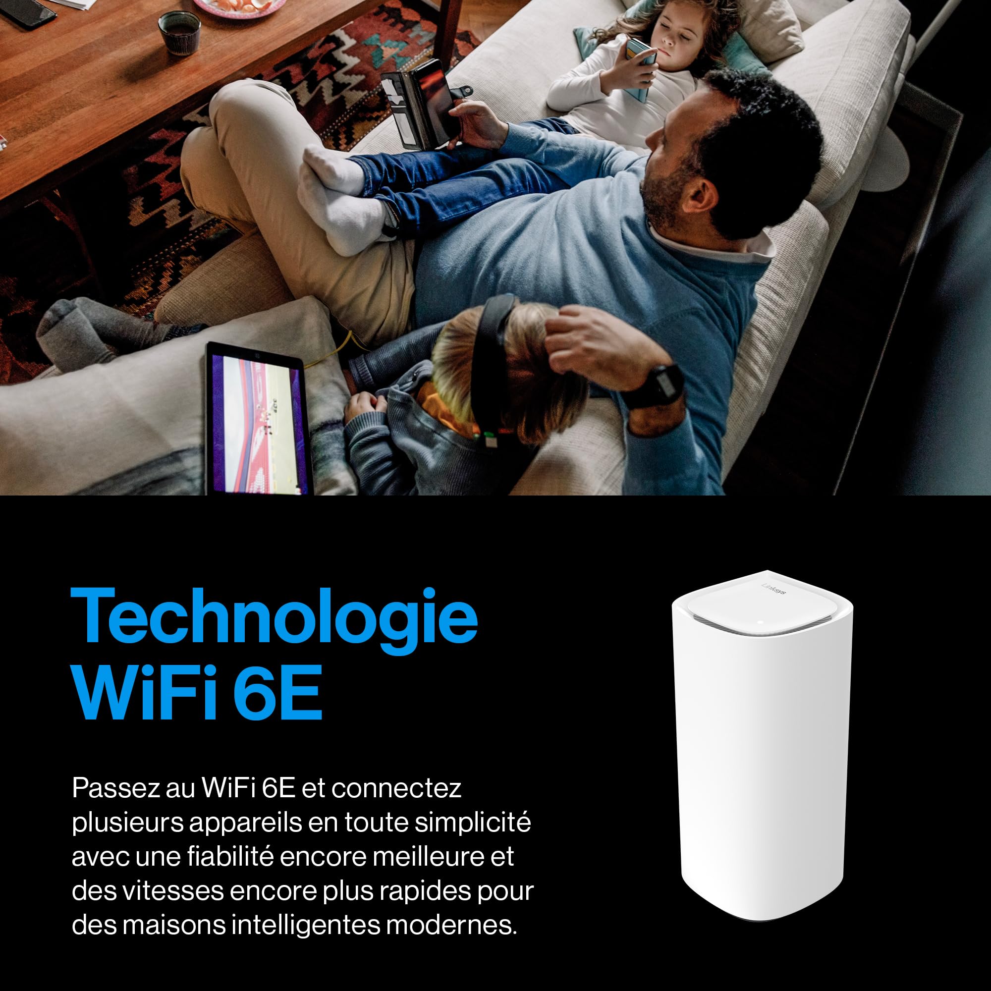 Linksys Système WiFi 6E Mesh Linksys Velop Pro MX6202-KE – Routeur Cognitive Mesh 6 GHz et 5,4 Gbit/s – Couverture Multiroom jusqu’à 550 m² et 400 appareils – Lot de 2