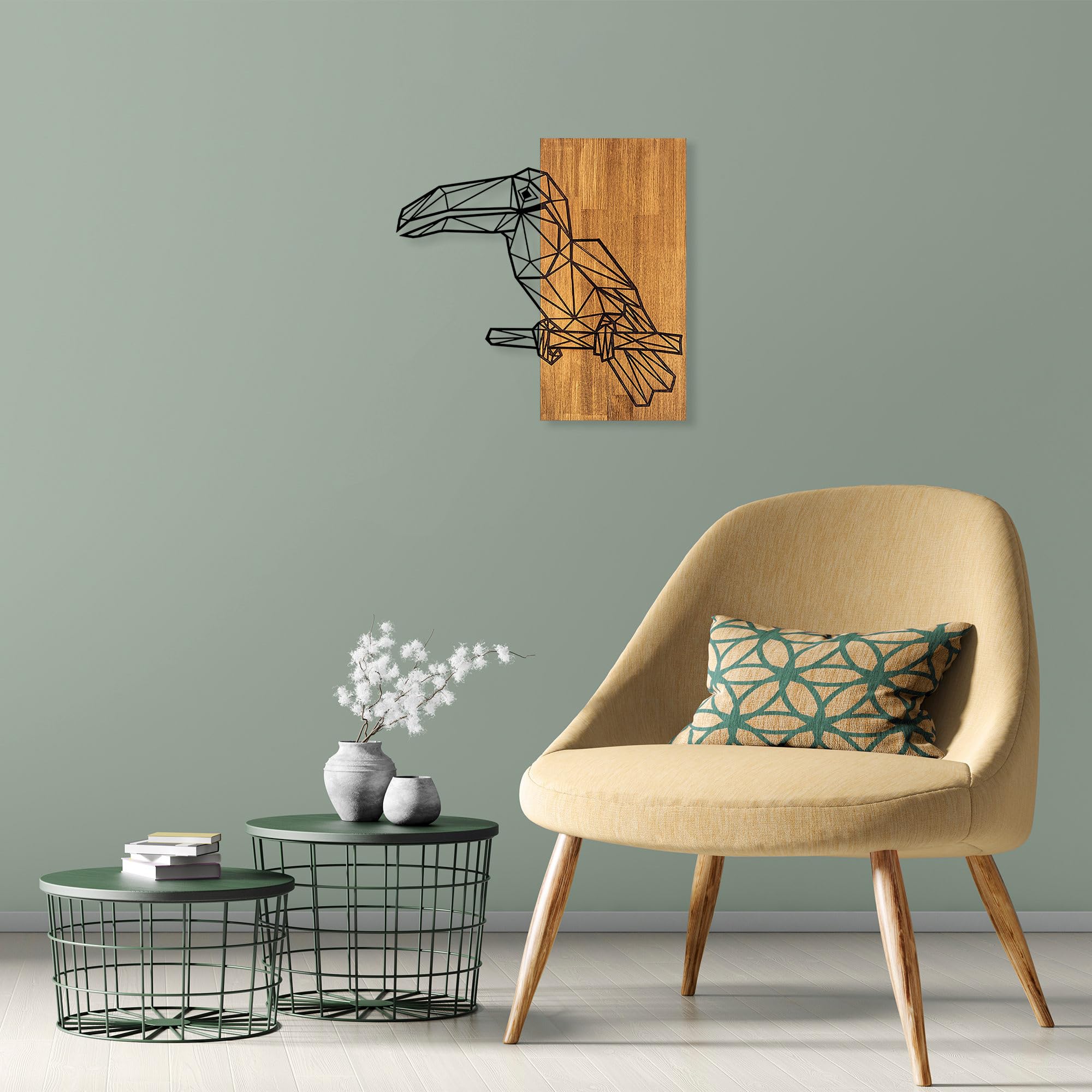 Elegant Decorative Wooden Wall Accessory, Walnut & Black, 58 x 60 cm, 50% Wood (3 cm) & Metal (1.5 mm), Unique Texture & Colour Variations