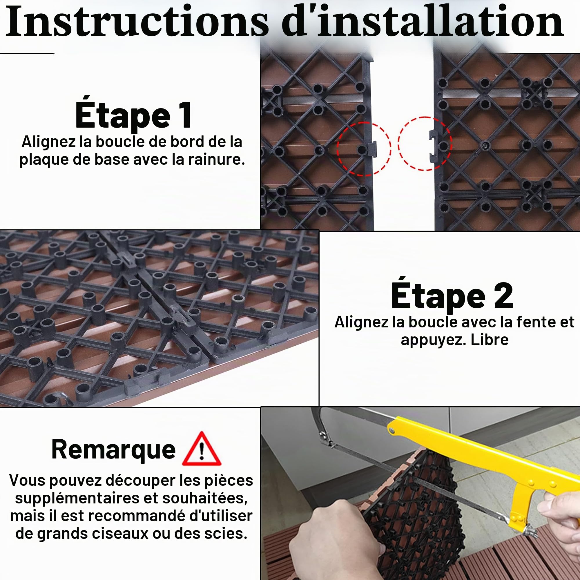 Froadp 30x30cm WPC Carrelage de sol en Plastique Composite, Revêtement de sol Extérieur, Dalles en Bois-plastique Extérieur, Caillebotis Système Plug-in pour Terrasse Jardin Balcon(11 pcs, Marron)