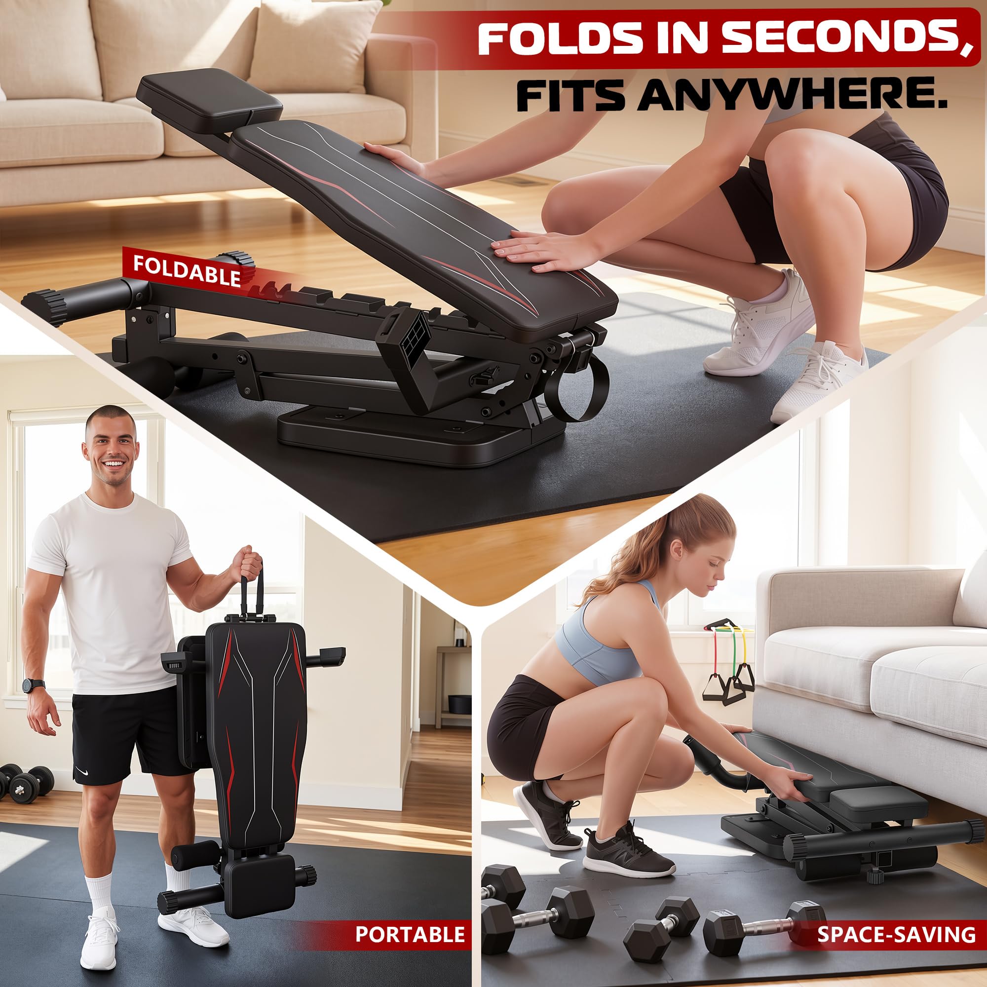 OPPSDECOR Adjustable Weight Bench, 800 LBS Foldable Workout Bench with Leg Extension & Preacher Curl, Extended Headrest, Incline Decline Flat, Heavy Duty Bench Press for Home Gym Strength Training
