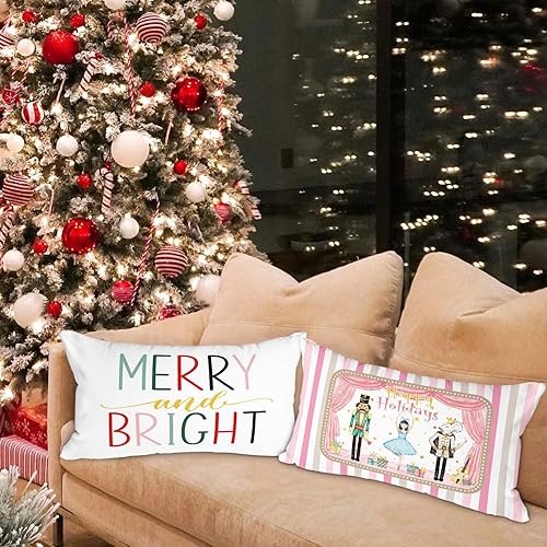 Miniatura 5 de Lanpn Juego de 4 fundas de almohada de madera navideña de 12 x 20 pulgadas, cascanueces decorativas, rectangulares, largas, de 12 pulgadas, para
