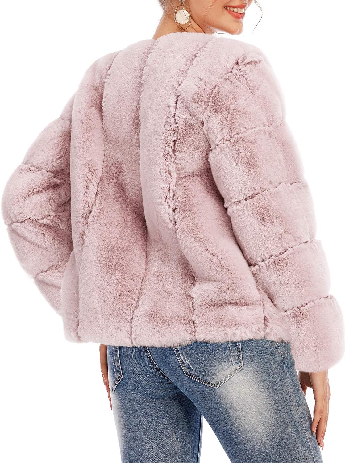 BerryGo Women's Long Sleeve Open Front Fuzzy Faux Fur Coat - Image 3