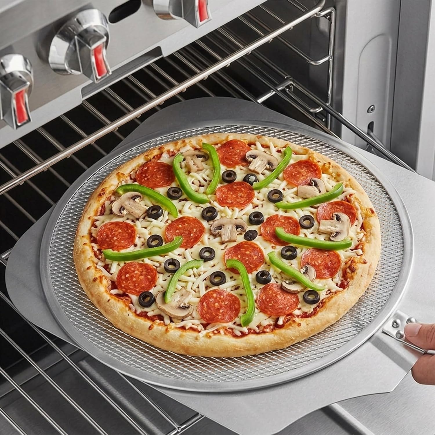 Pack of 3 – 16 Inch Aluminum Pizza Screen, Mesh Pizza Baking Tray for Crispy Crust, Seamless Lightweight Pizza Pan, Oven Safe & Stackable for Home & Restaurant Use (3, 16-inches)