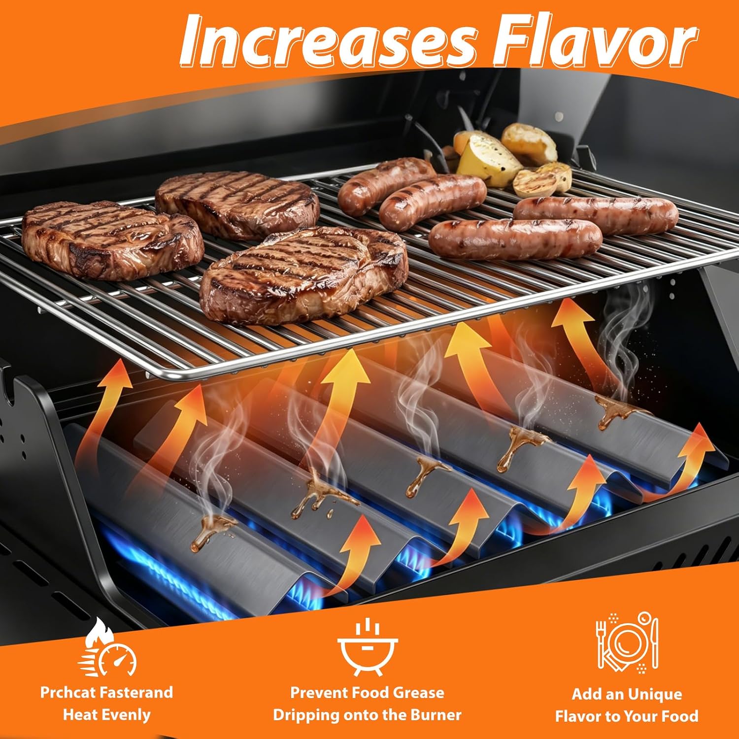 Universal Adjustable Grill Burner Covers Heat Shields Heat Plates Replacement Flame Covers Heat Tents Porcelain Steel Grill Replacement Parts Extends from 11.75" Up to 21" L (Pack of 3)