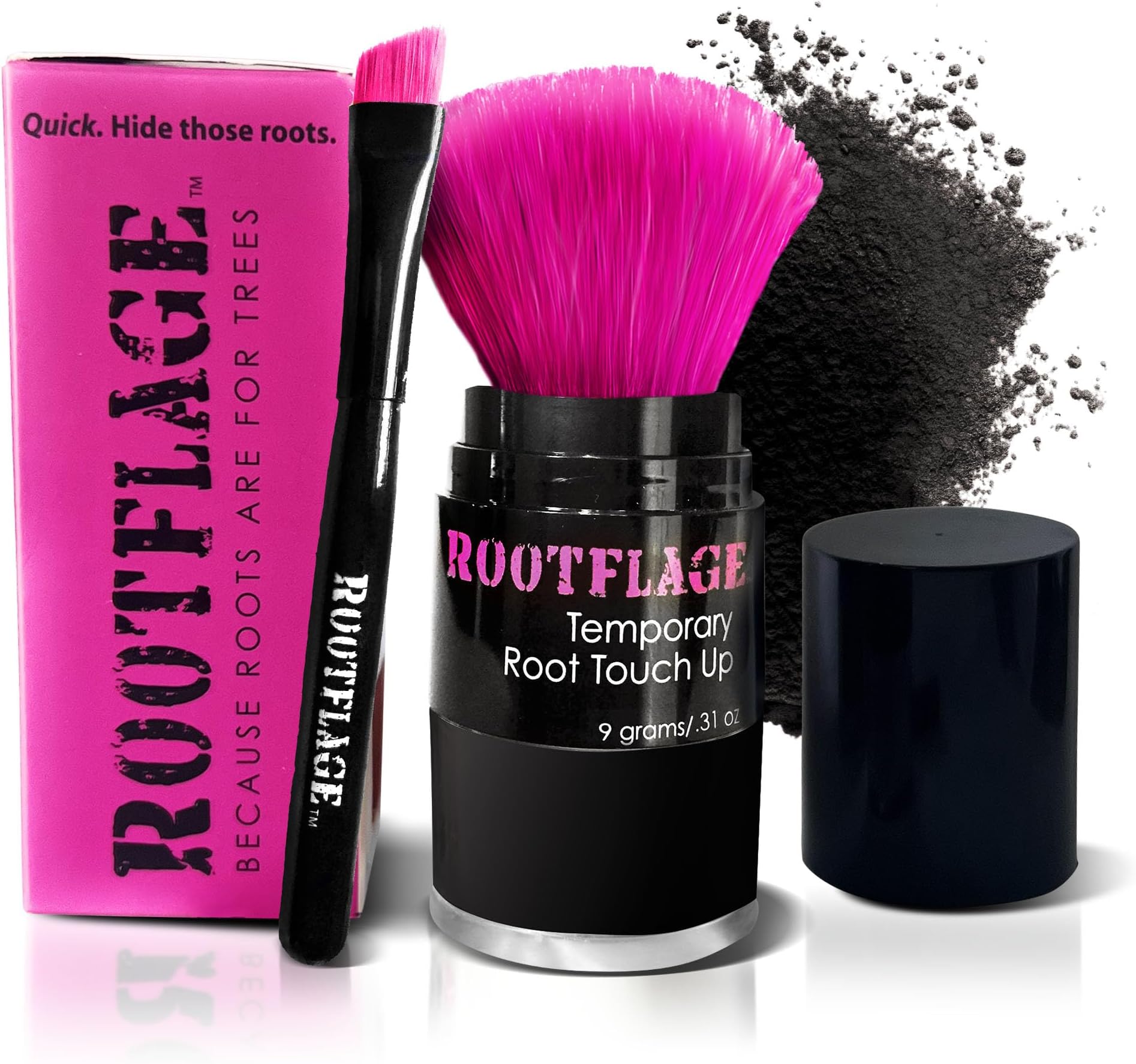 Rootflage Root Touch Up Hair Powder - Temporary Hair Color, Gray Coverage, Root Concealer, Thinning Hair Filler, Dry Shampoo (10 Jet Black)