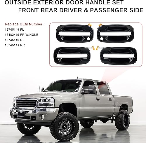 Miniatura 3 de Juego de 4 manijas de puerta exteriores compatibles con Chevrolet Silverado 1999-2007, Suburban Tahoe Avalanche GMC Sierra Yukon, Cadillac Escalade,