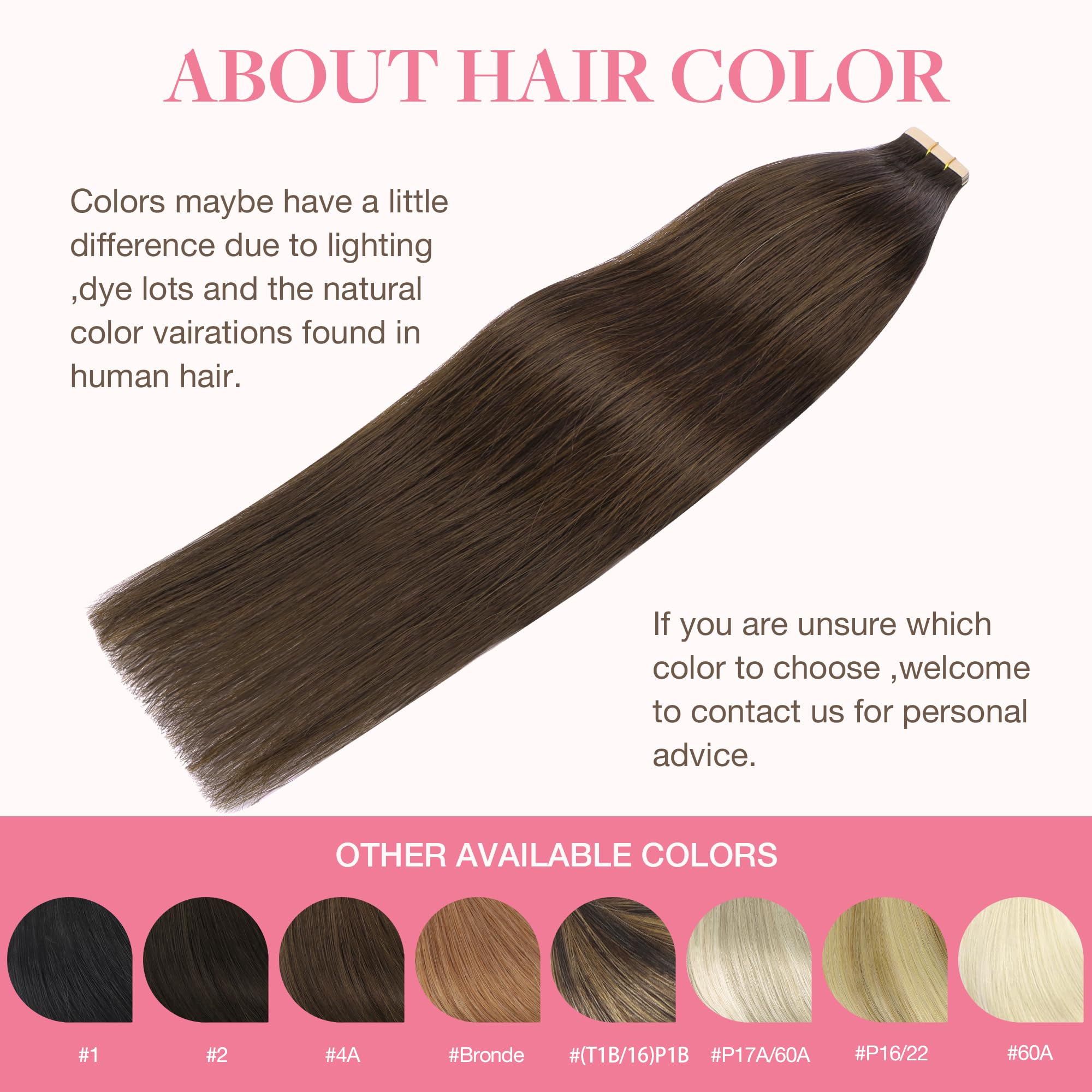 GOO GOO Tape in Hair Extensions Human Hair, 20pcs 50g 16inch, Chocolate Brown Real Remy Hair Extensions Seamless Straight Human Hair Extensions — view 7
