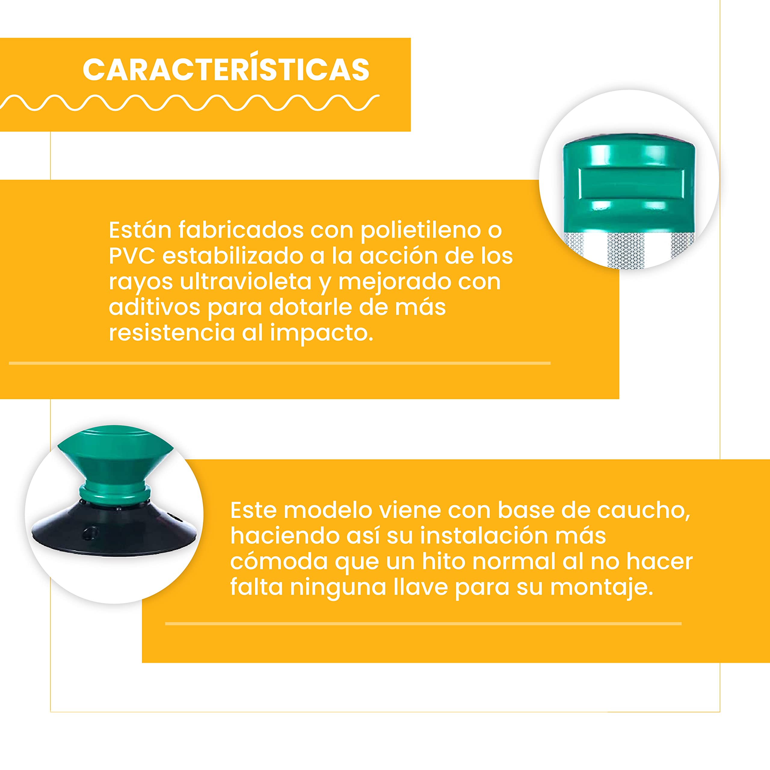 PARKING FACIL | Hito Cilíndrico H-75 con Base en Color Verde con Bandas Reflectantes | Elemento de Seguridad Vial para Carreteras, Parking, Garajes | Tornillería Incluida | Tamaño: 75 cm |