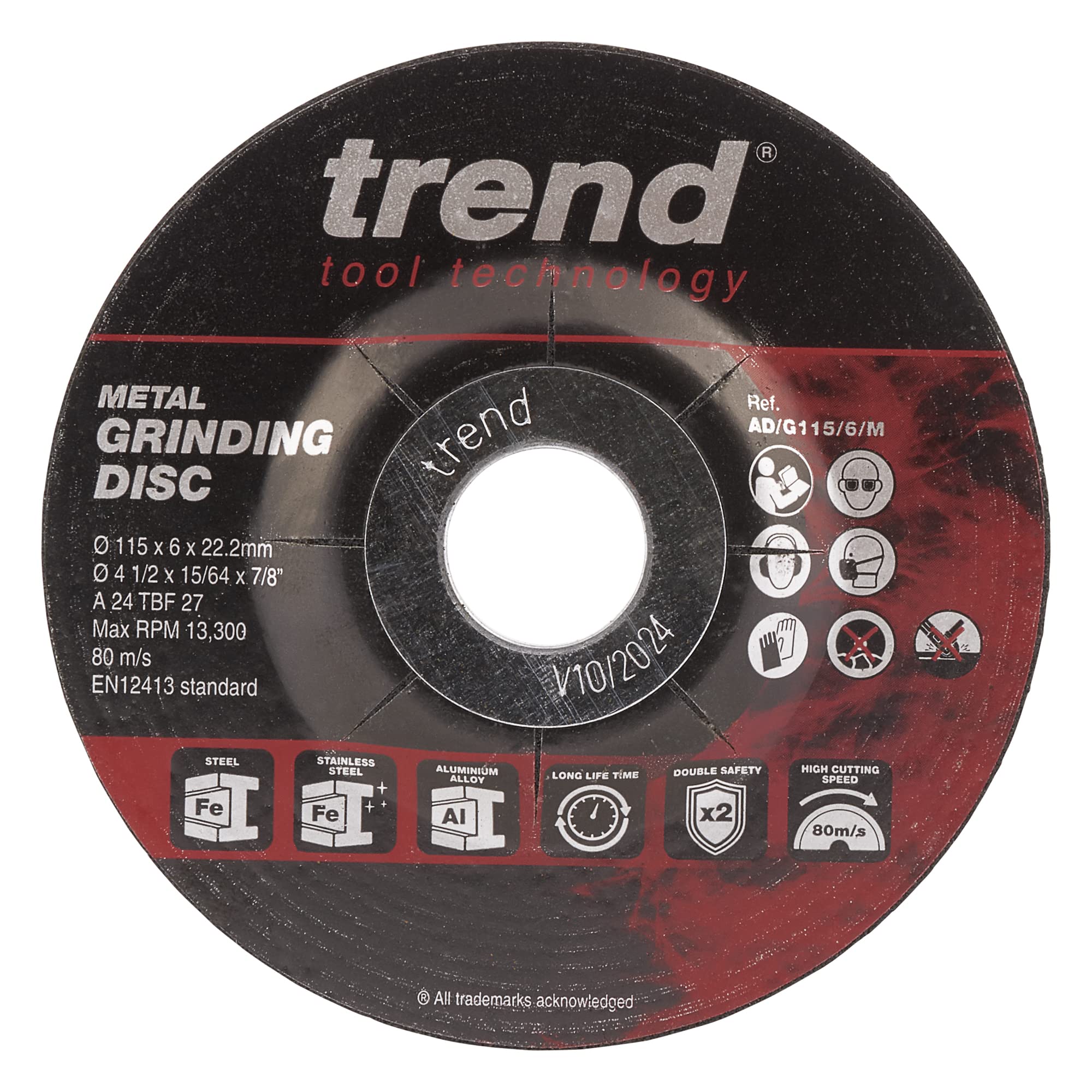 Trend Metall-Schleifscheibe für Winkelschleifer, 115m Durchmesser, dünne 6mm Kerbe, AD/G115/6/M, 10er-Pack