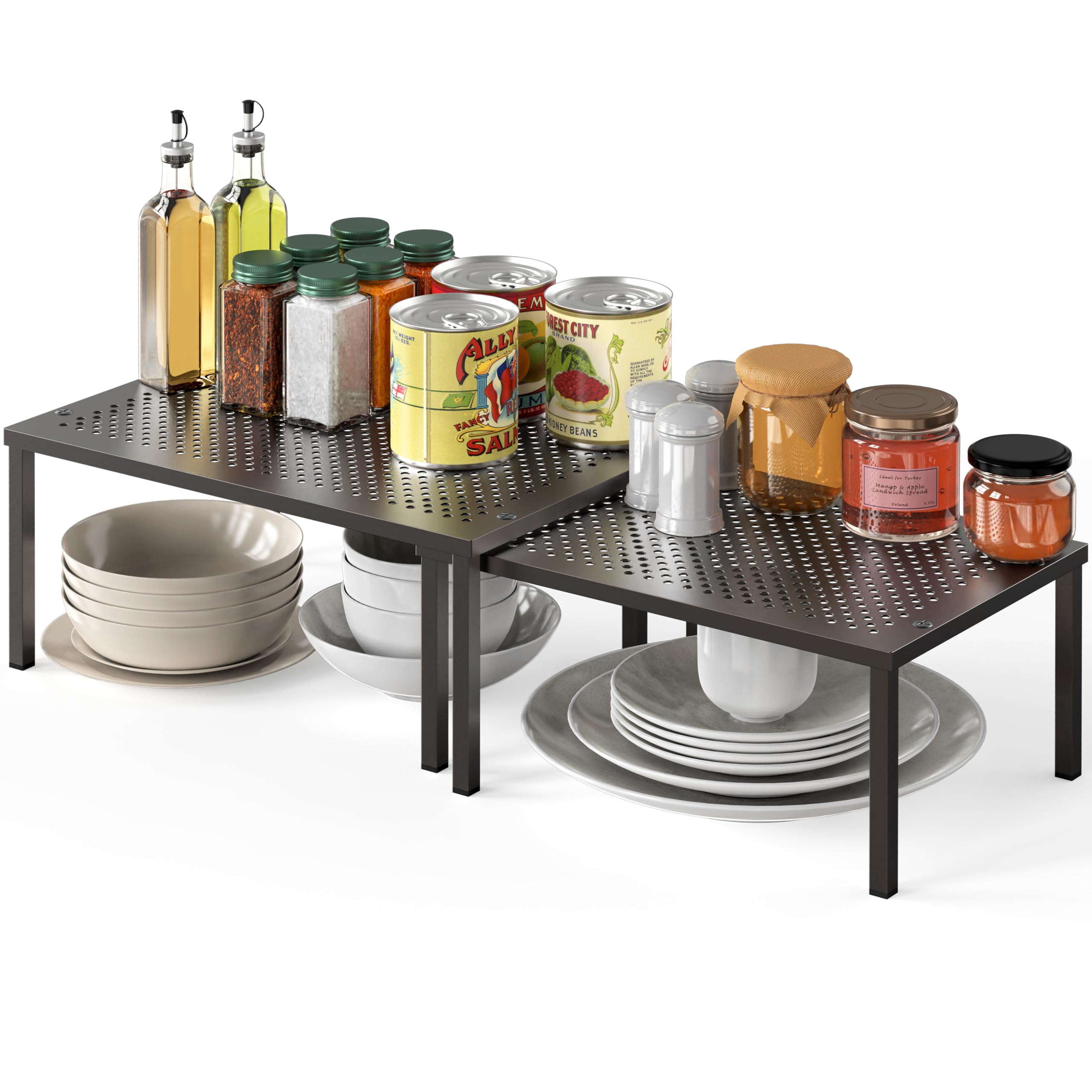 Simple Houseware Expandable Stackable Cabinet and Counter Shelf Organizer with Steel Surface, 9" D x 12.75" W x 5.9" H, Bronze