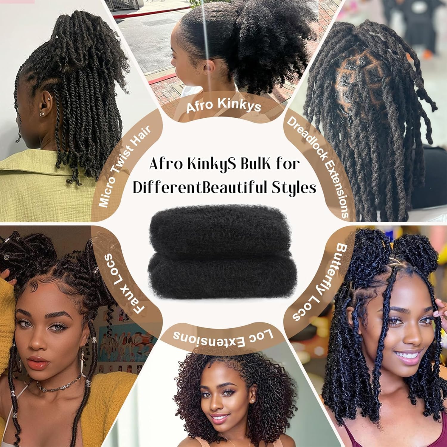 Natural Black Afro Kinky Bulk human Hair Fluffy Soft Kinky Curly for Dreadlocks Repair, Micro Twists, Braiding, and Length Thickness Extension Seamlessly Blends with African Hair (4#/27#/30#, 16 Inch)