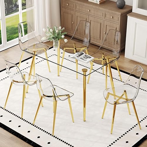 Miniatura 8 de Ebullient Juego de mesa de comedor de cristal para 4, juego de 5 piezas con 4 sillas de comedor de piel sintética negra, mesa de vidrio templado de