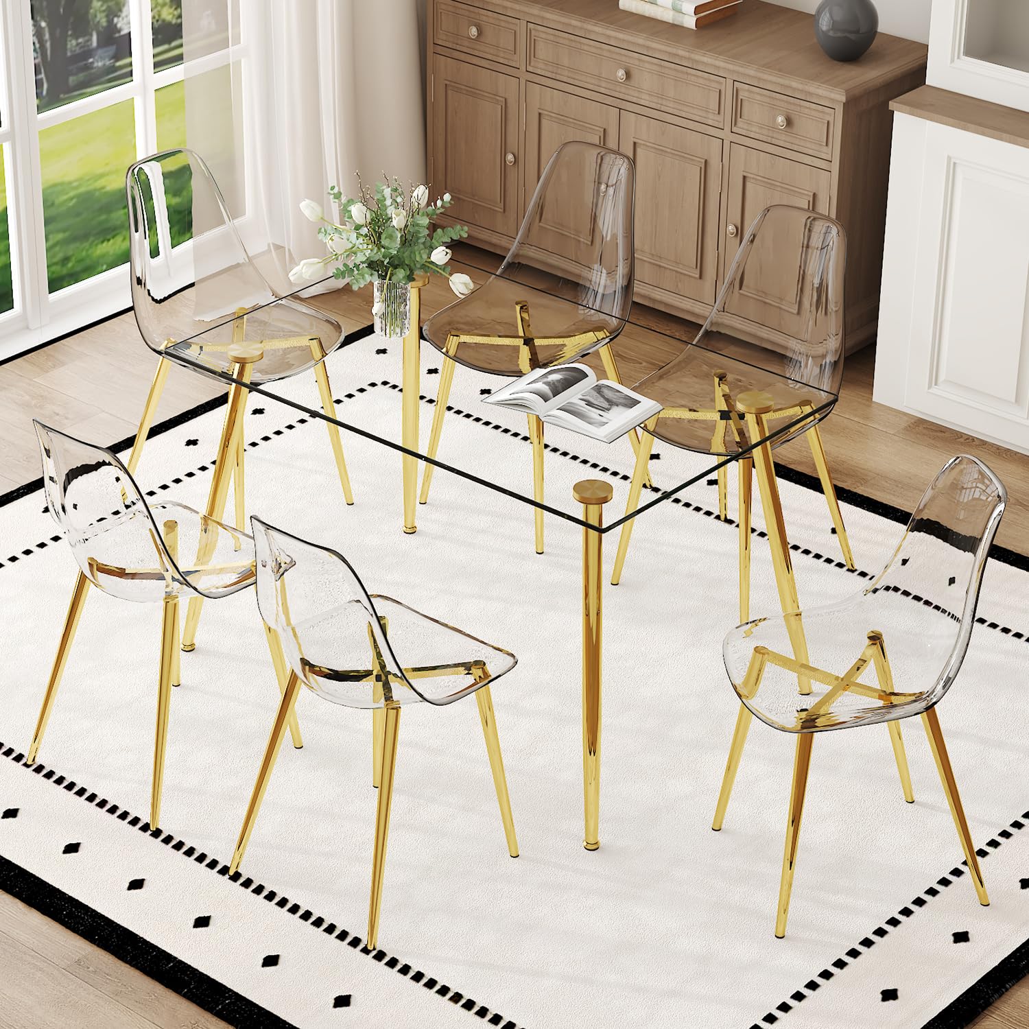 Ebullient Glass Dining Table Set for 6
