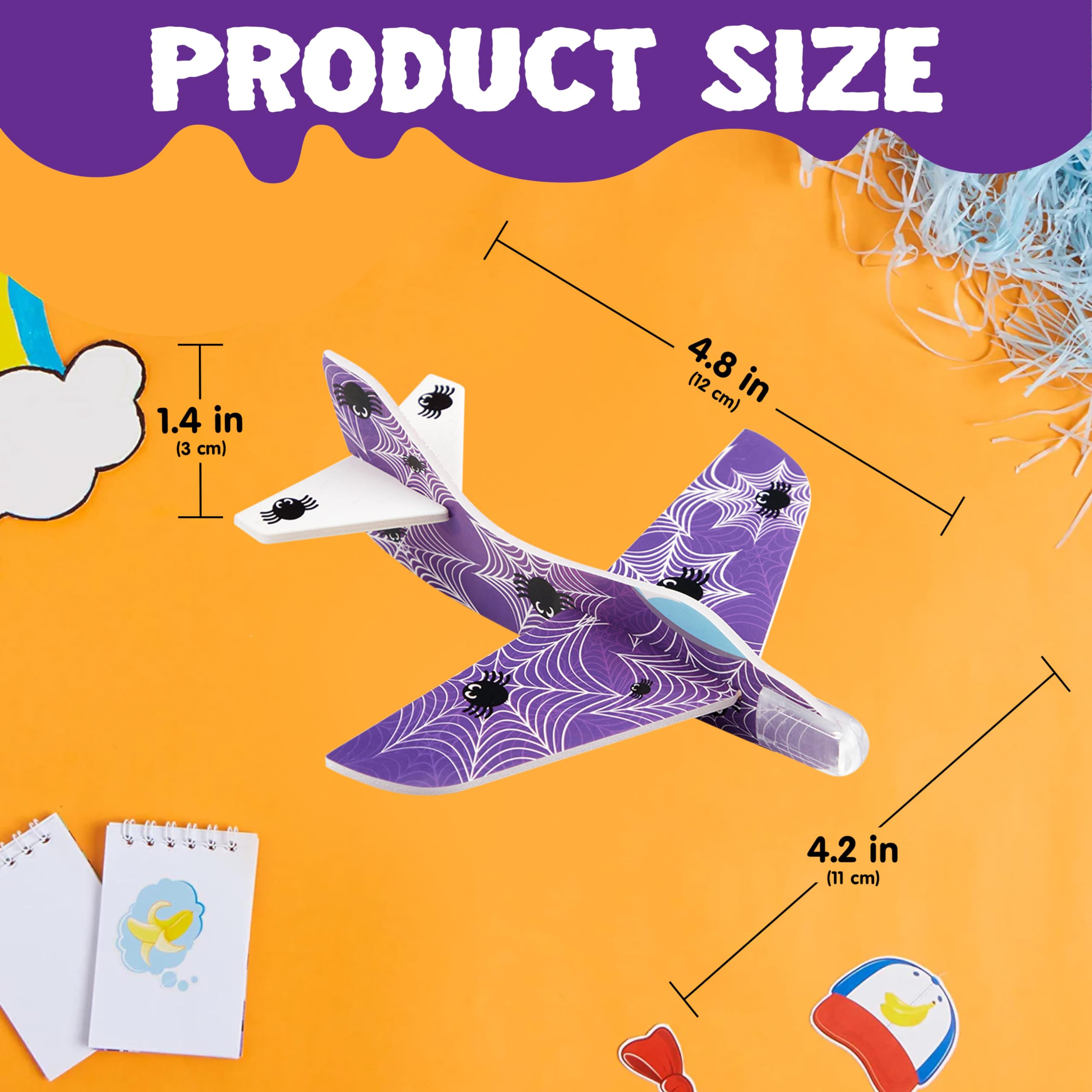 48 aviones planeadores de espuma de Halloween para niños, planeadores de aviones de papel volador, juguetes a granel para regalos de fiesta de Halloween, 12 diseños diferentes de aviones, truco 5