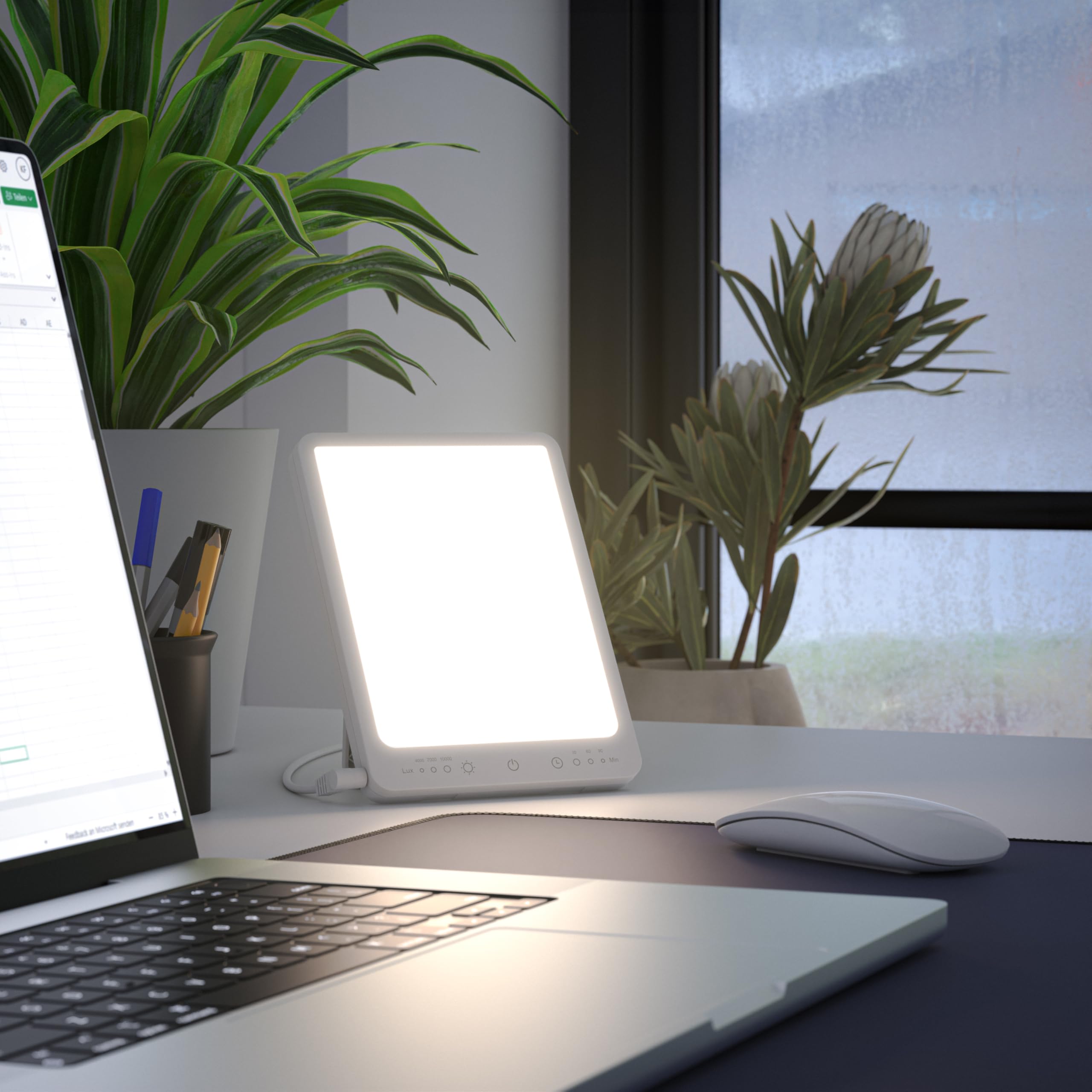 CSL - Tageslichtlampe dimmbar – Simulation von Tageslicht - LED Lichttherapie – Tageslichtleuchte - flimmer- und UV-freie LED-Technologie – 3 Helligkeitsstufen - bis zu 10000 LUX