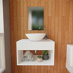 Gabinete Para Banheiro Armário Suspenso Com Cuba 50cm Branco Brovália