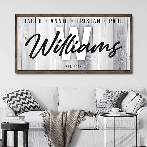 TAILORED CANVASES Letrero familiar personalizado, letreros de apellido para el hogar, lienzo decorativo de pared personalizado para sala de estar,
