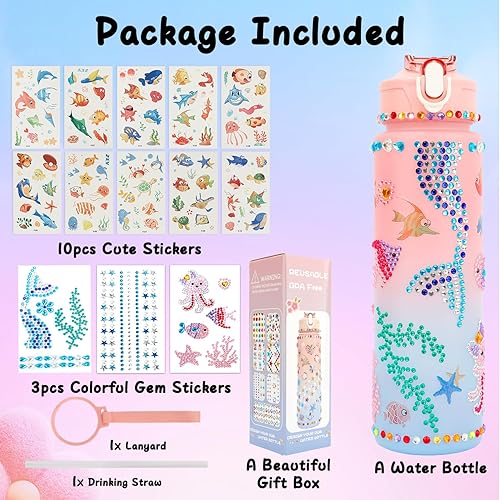 Miniatura 4 de Decora tus propios kits de botellas de agua para niñas de 4 a 12 años, calcomanías de gemas para botellas de agua para manualidades, suministros de