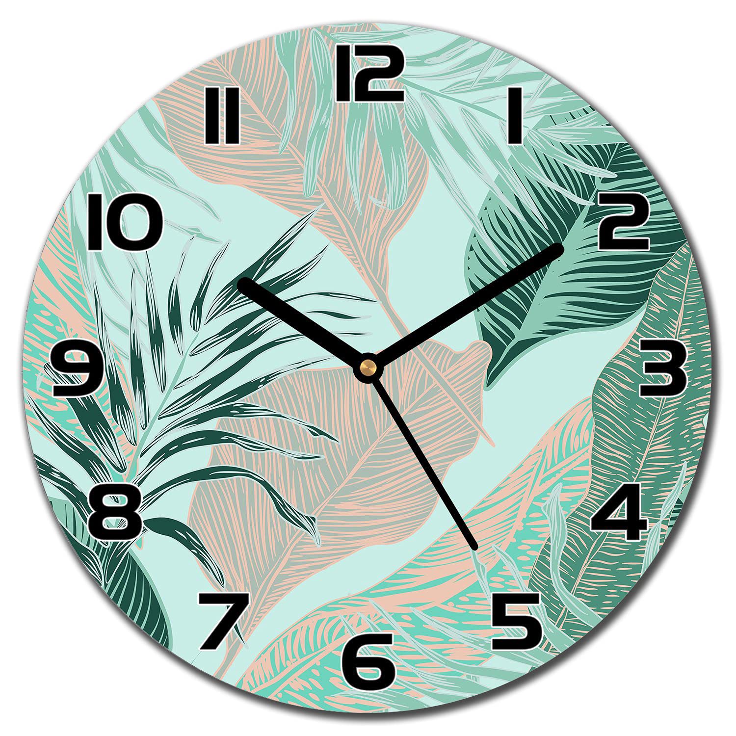 Horloge en verre de sécurité Coloray motif paumes avec mécanisme de précision et aiguilles noires