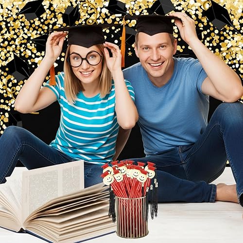 Miniatura 6 de Pajean 30 bolígrafos de punta de graduación con borlas, cara feliz, punta redonda, bolígrafo de punta redonda de 0.028 in, tinta de gel negro,