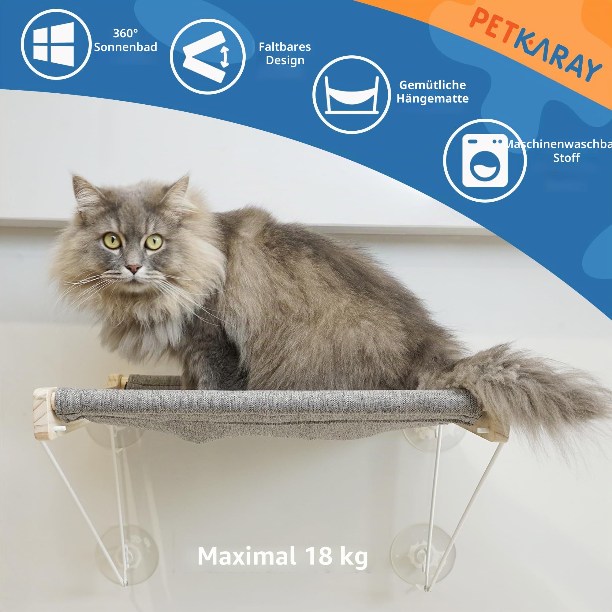 PETKARAY Katzenfensterstange, Faltbare Katzenhängematte für Fenster, stabile Fensterregale für Indoor-Katzen, Set beinhaltet 2 Stück Fenstertreppe