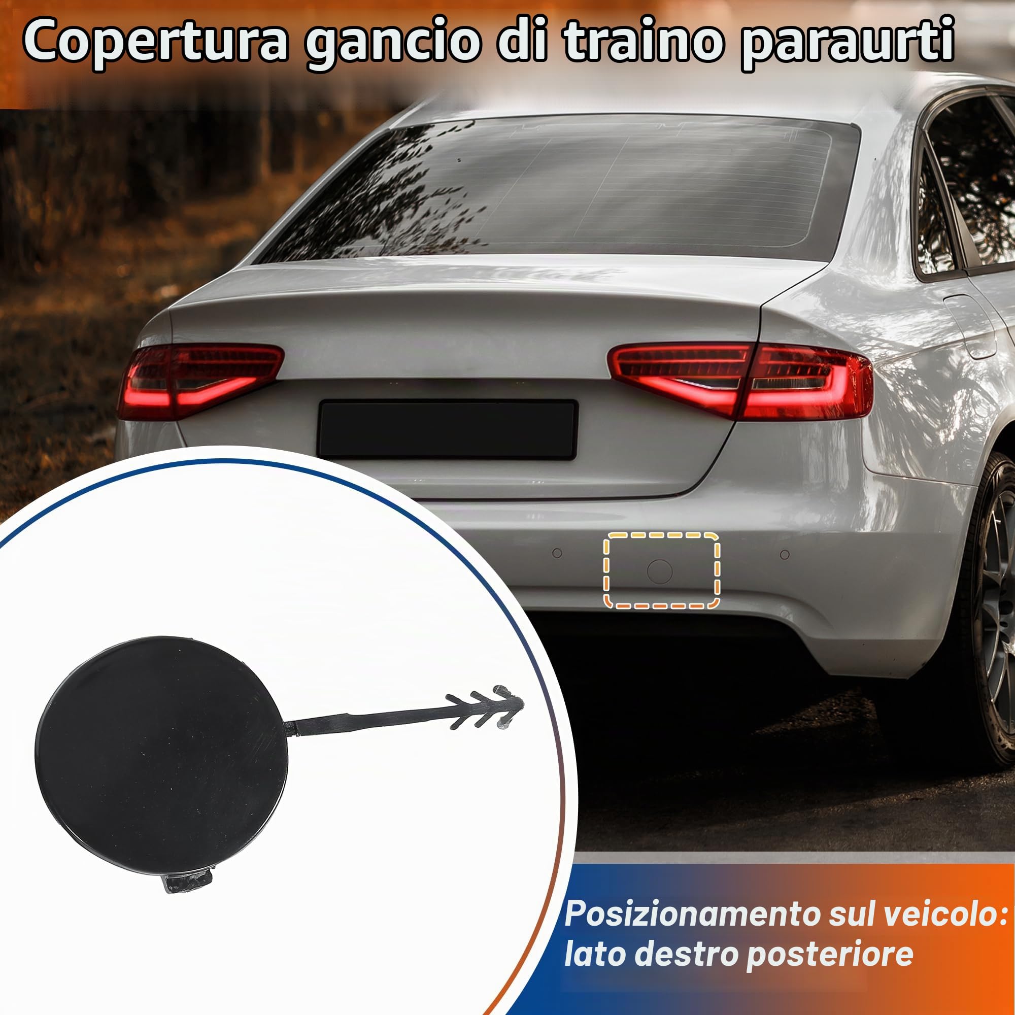 QUARKZMAN Tappo Copri Gancio Traino Per Audi A4 Avant B8 07-15 1 Pezzo | Materiale: Plastica, Colore: Non Verniciato, Numero OE: 8K0807441/8K5807441GRU, Adatto Per Audi A4 Avant B8 2007-2015