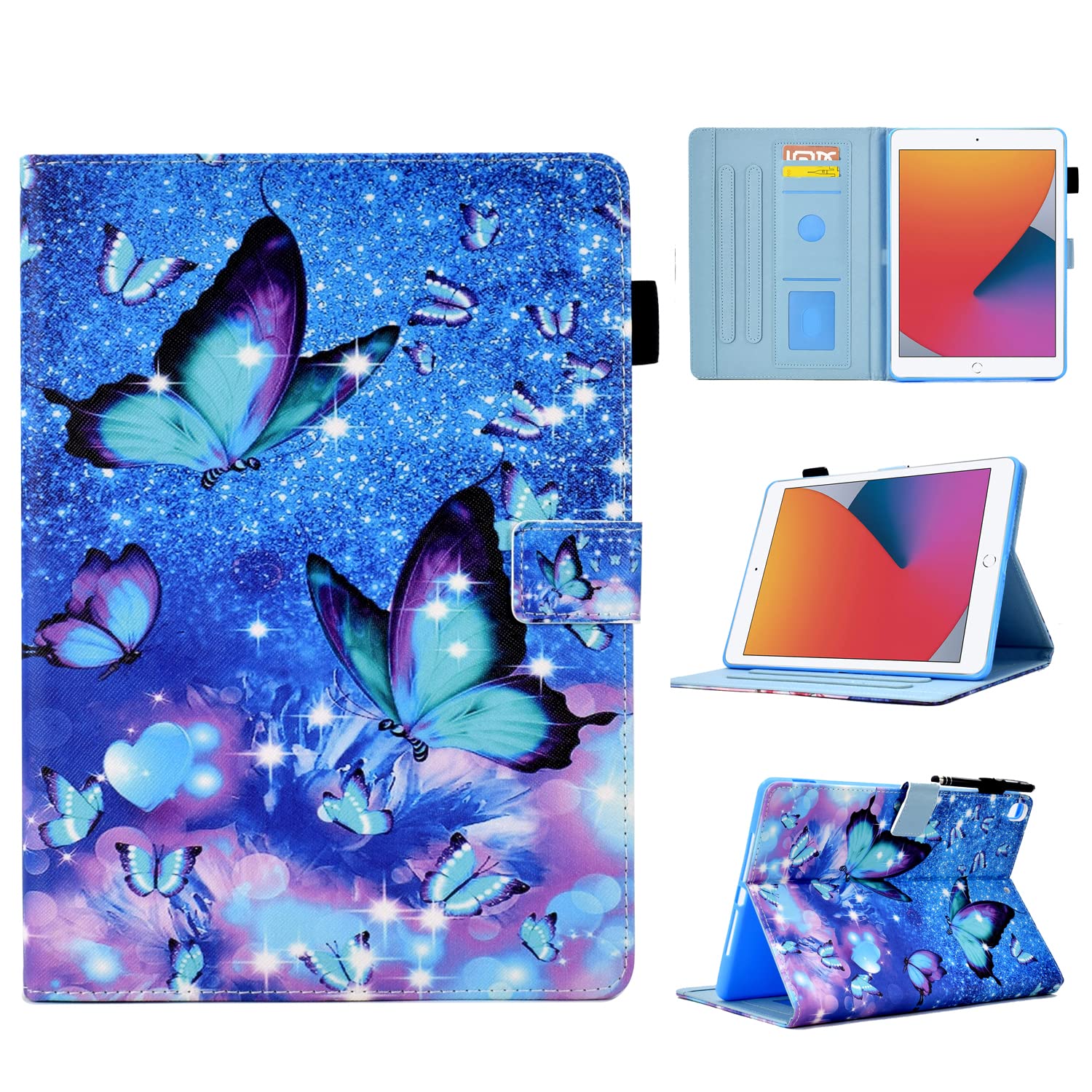 BYCeKe Case Fit iPad 6th Generation 2018 / iPad 5th Generation 2017 / iPad Air 2 / iPad Air 1 Case Smart Leather Shell Case Shockproof Cover Auto Wake/Sleep for iPad 9.7 inch Cover, Flicker Butterfly