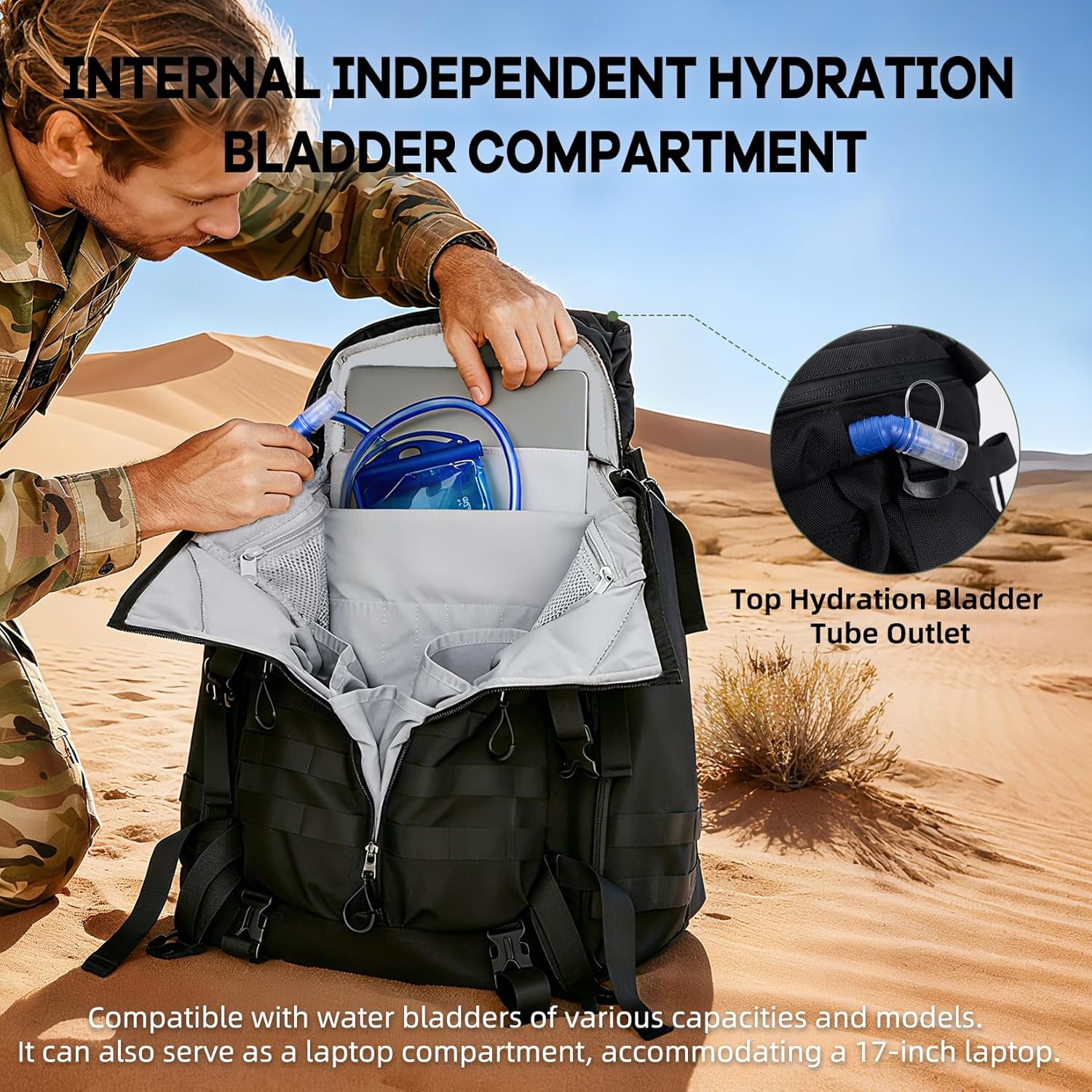 Timeet Tactical Backpack Hiking Backpack: 3-Zip Wide-Opening Design Military Backpack - Large Capacity Molle Tactical Gear - Water-Resistant Tactical Bag 3 Day Assault Pack (Black, 22 Inch)