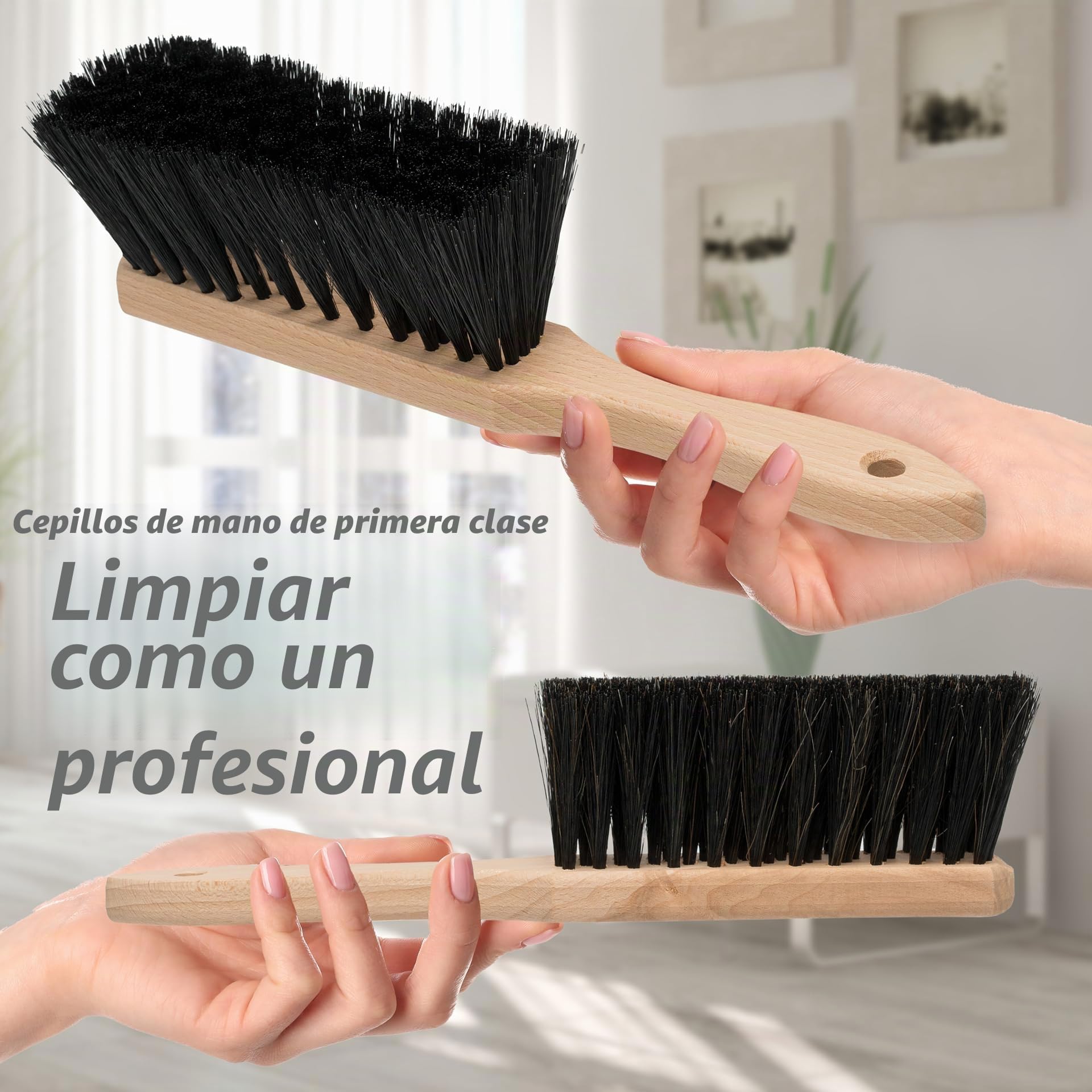 HAusfelder Set de 2 escobas de Mano, escobas de Mano con cerdas Suaves y Medio Suaves