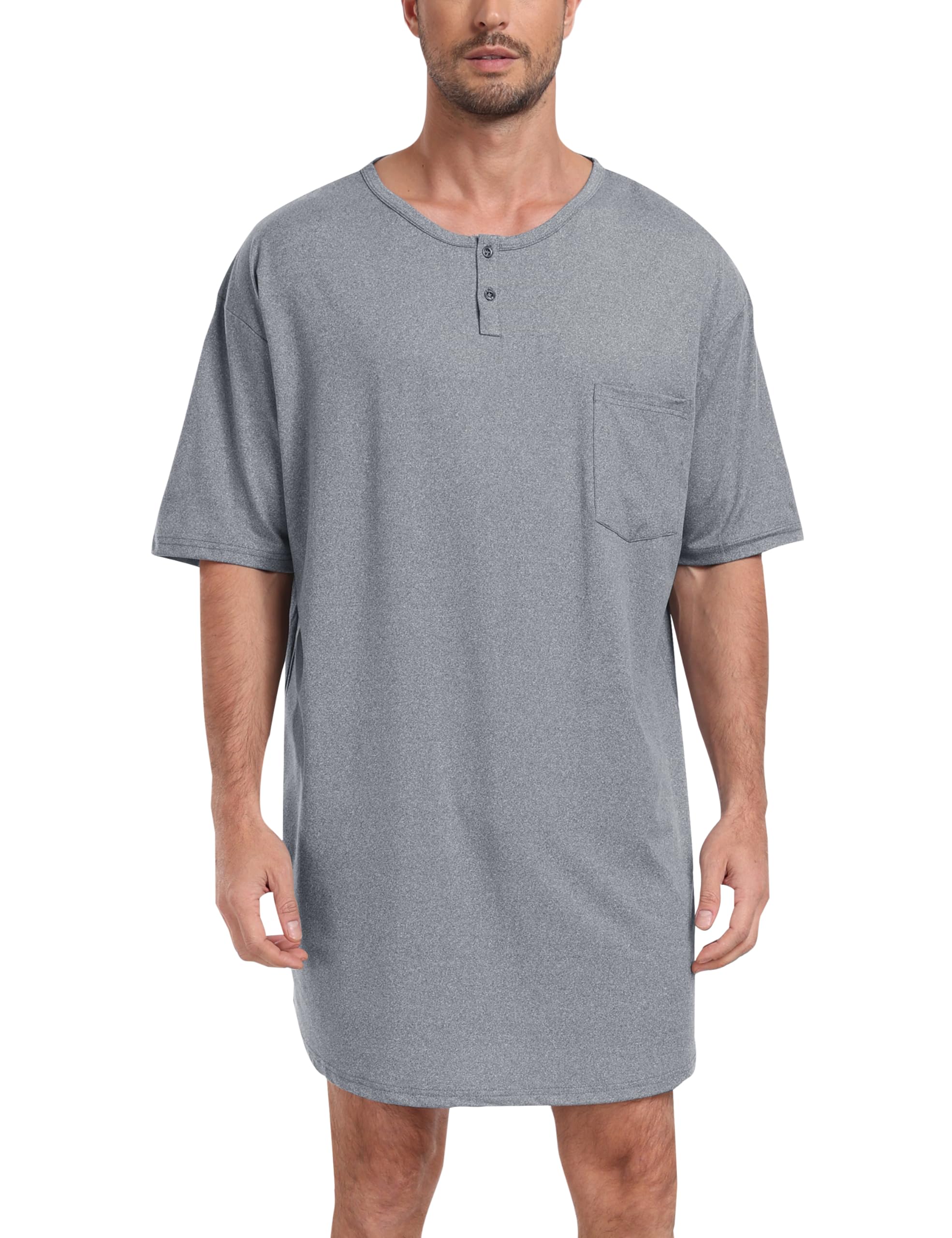 MoFiz Men's Nightshirt Soft Pajamas V Neck Short Sleeve Nightgown