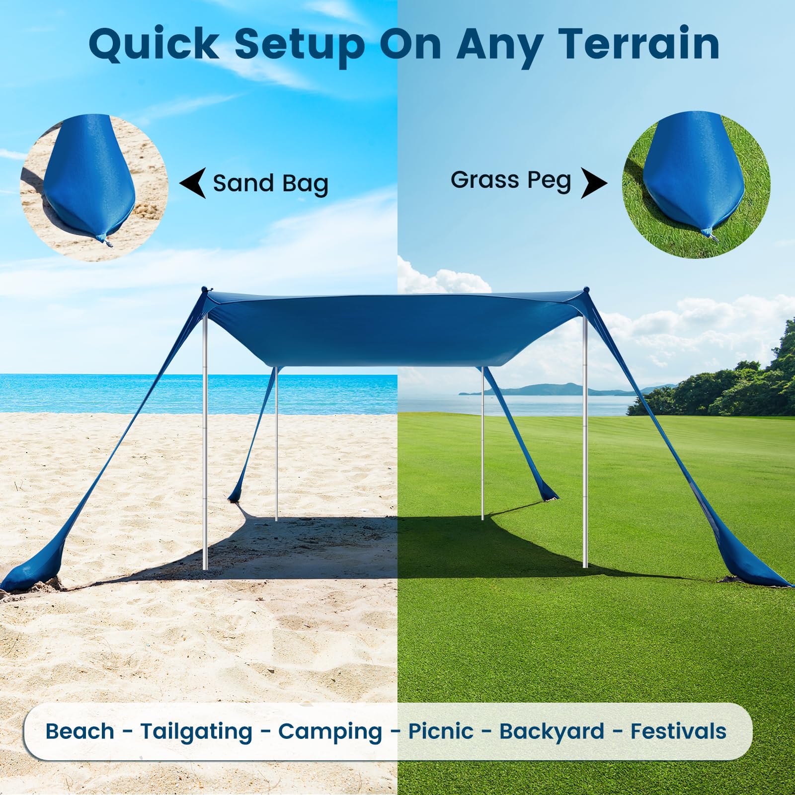 Tente De Plage 3,6x3,6m - Auvent Portable UV50+ Anti-vent - Avec 10 Sacs De Sable - Parfaite Pour Famille, Camping Et Pique-nique
