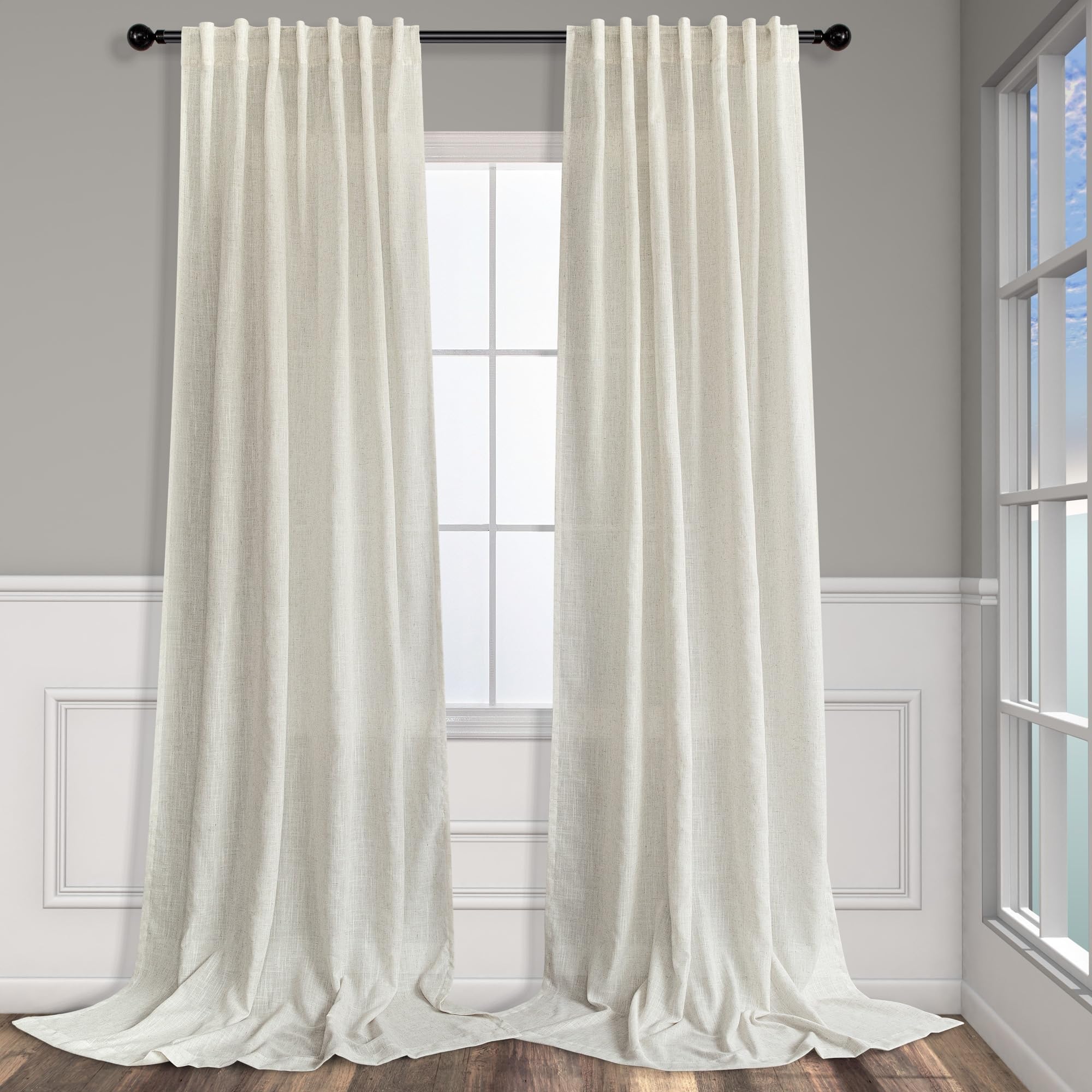 Natural Linen Curtains 108 Inches Long for Living Room 2 Panels Set Loop Pocket Back Tab Draperies Neutral Earth Tone Soft Cotton Textured Semi Sheer Linen Curtains for Large Window Vertical 9 FT Tall