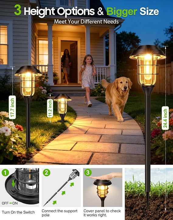LETMY Solar Pathway Lights Outdoor, 8 Pack Bright Solar Lights Outdoor, IP65 Waterproof Auto On/Off Garden Lights Solar Powered Landscape Lighting for Yard Path Patio Walkway Driveway Pathway - Black