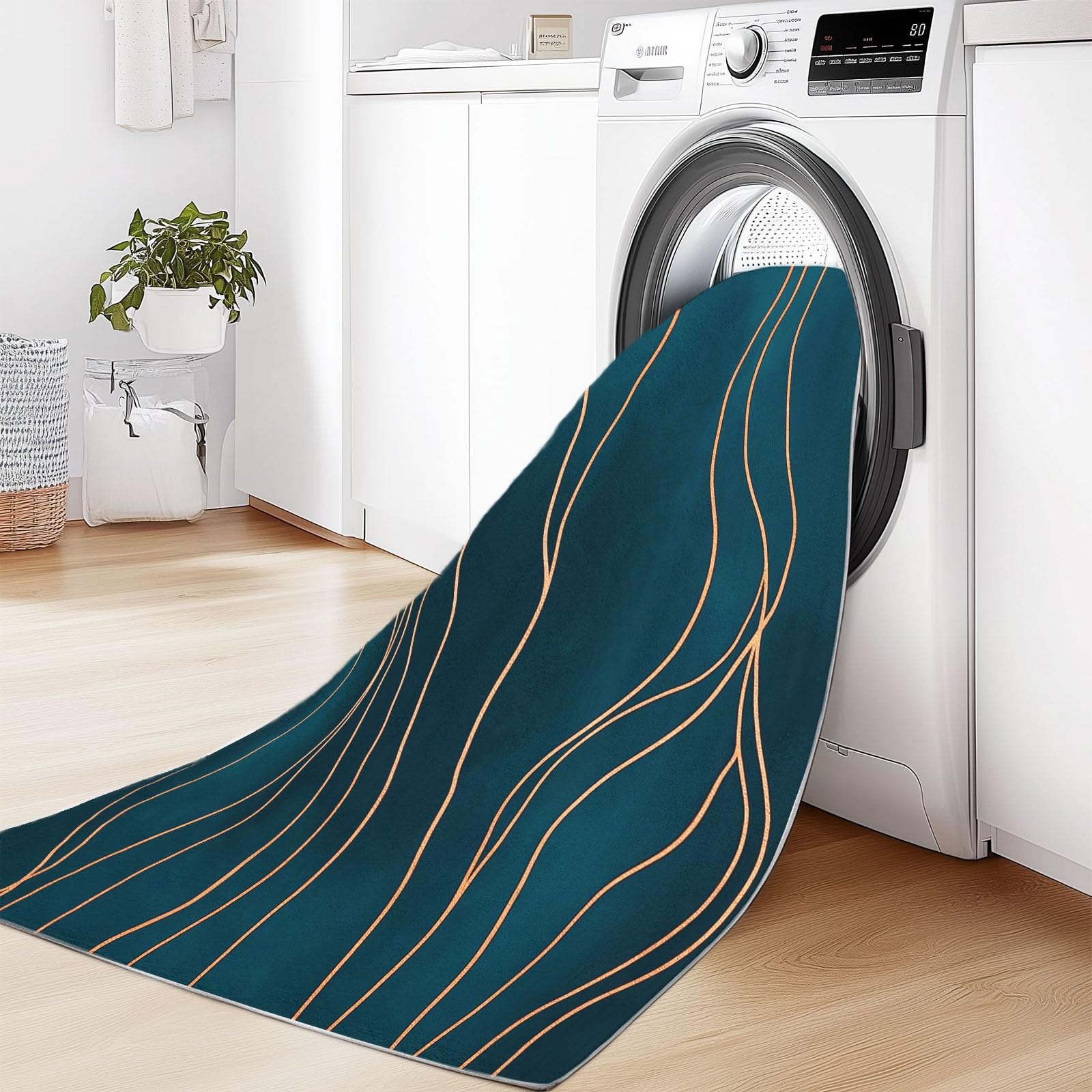 Tapis Moelleux de Salon Moelleux Lignes ondulées dorées Modèle adaptés à la Chambre à Coucher des Enfants décor à la Maison de la Chambre à Coucher intérieure Tapis (Bleu canard foncé 160 x 230cm)